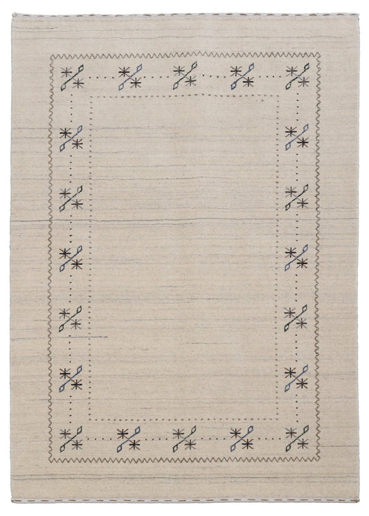 Beige Gabbeh Border Design Hand Loomed Wool Area Rug