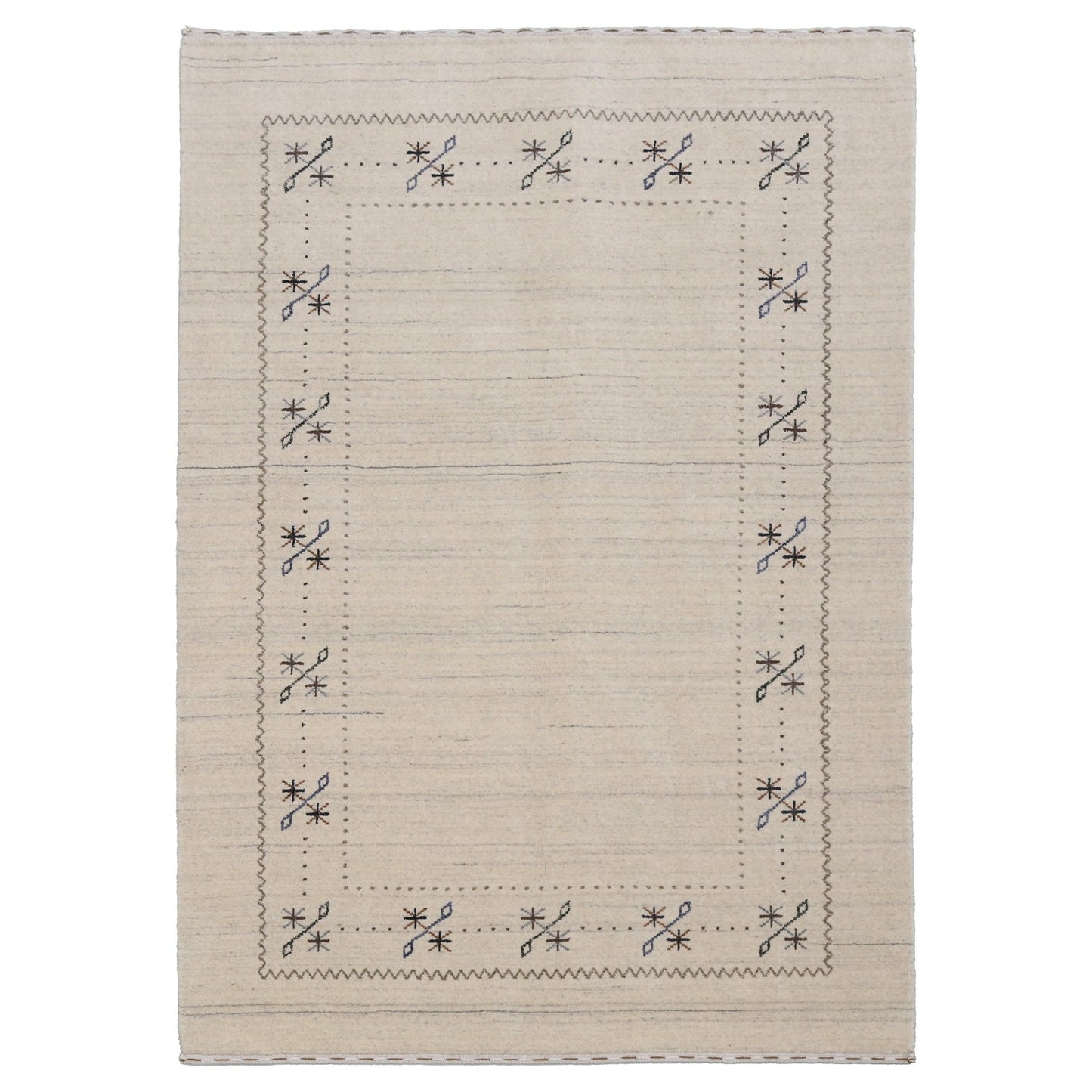 Beige Gabbeh Border Design Hand Loomed Wool Area Rug