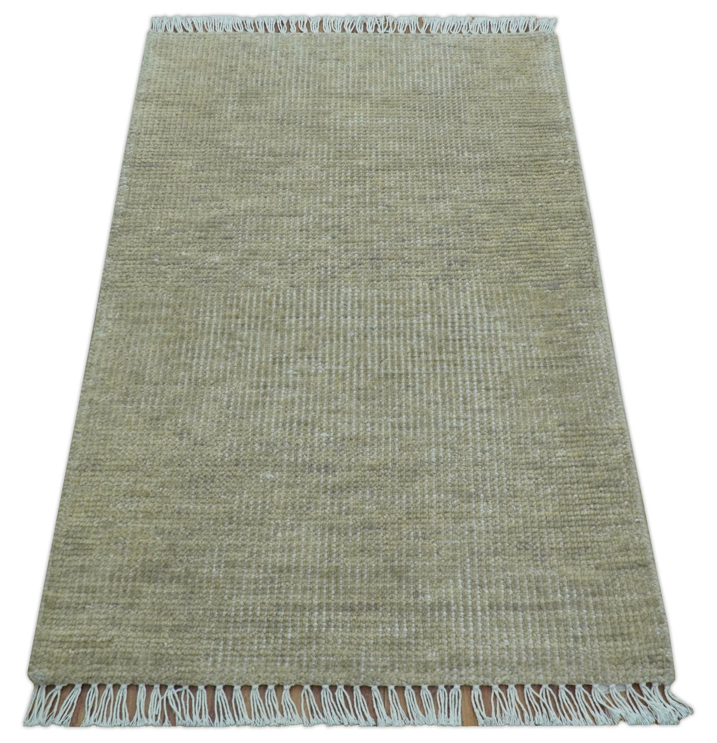 Beige Modern Solid Design Hand Knotted Wool Area Rug