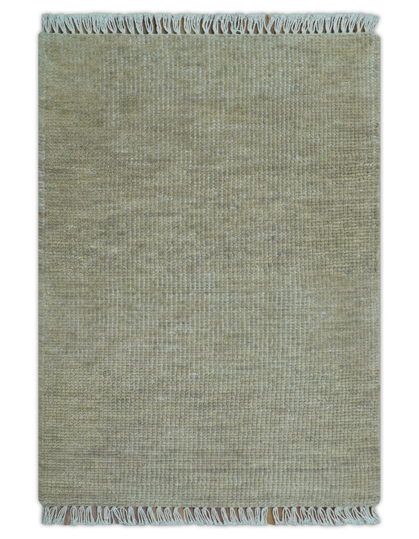 Beige Modern Solid Design Hand Knotted Wool Area Rug