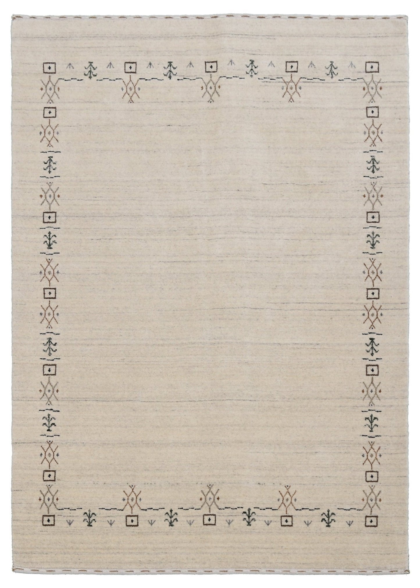 Beige Tribal Border Hand Loomed Wool Area Rug