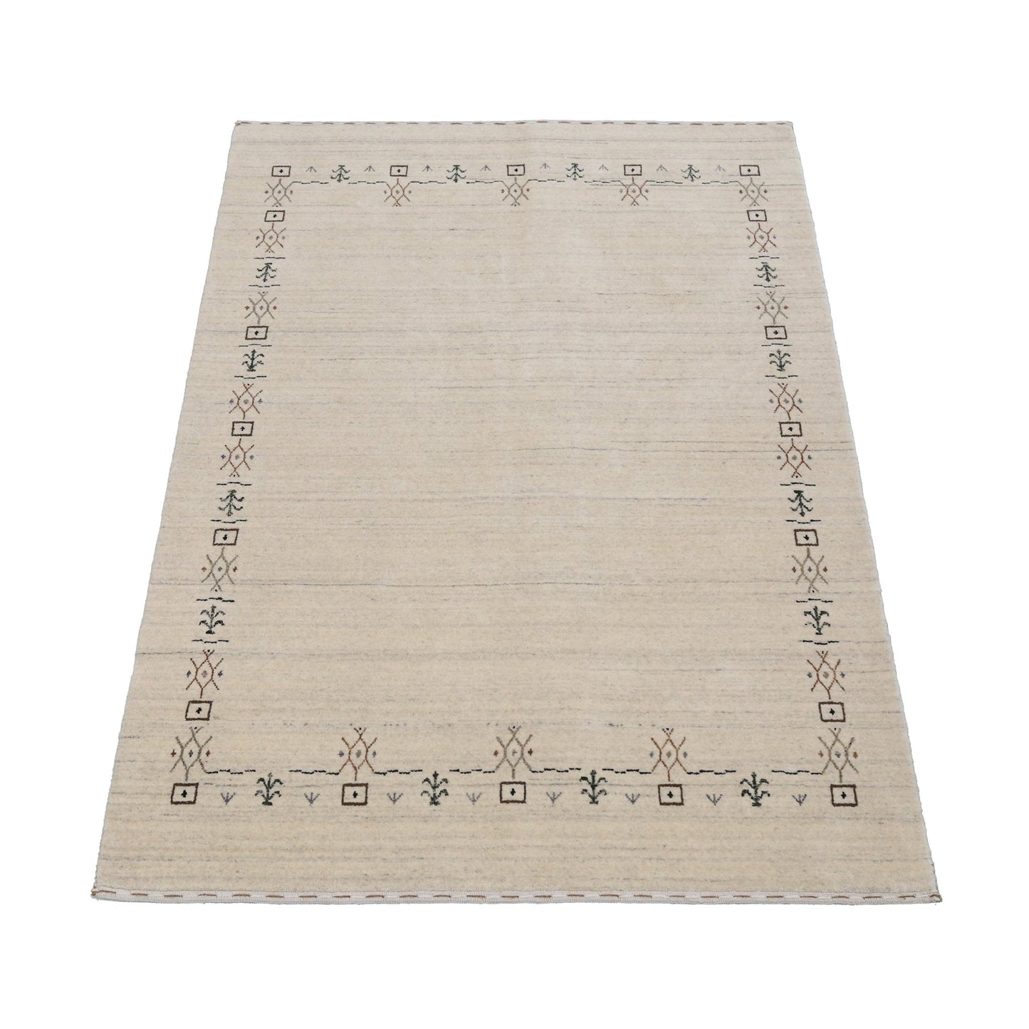 Beige Tribal Border Hand Loomed Wool Area Rug