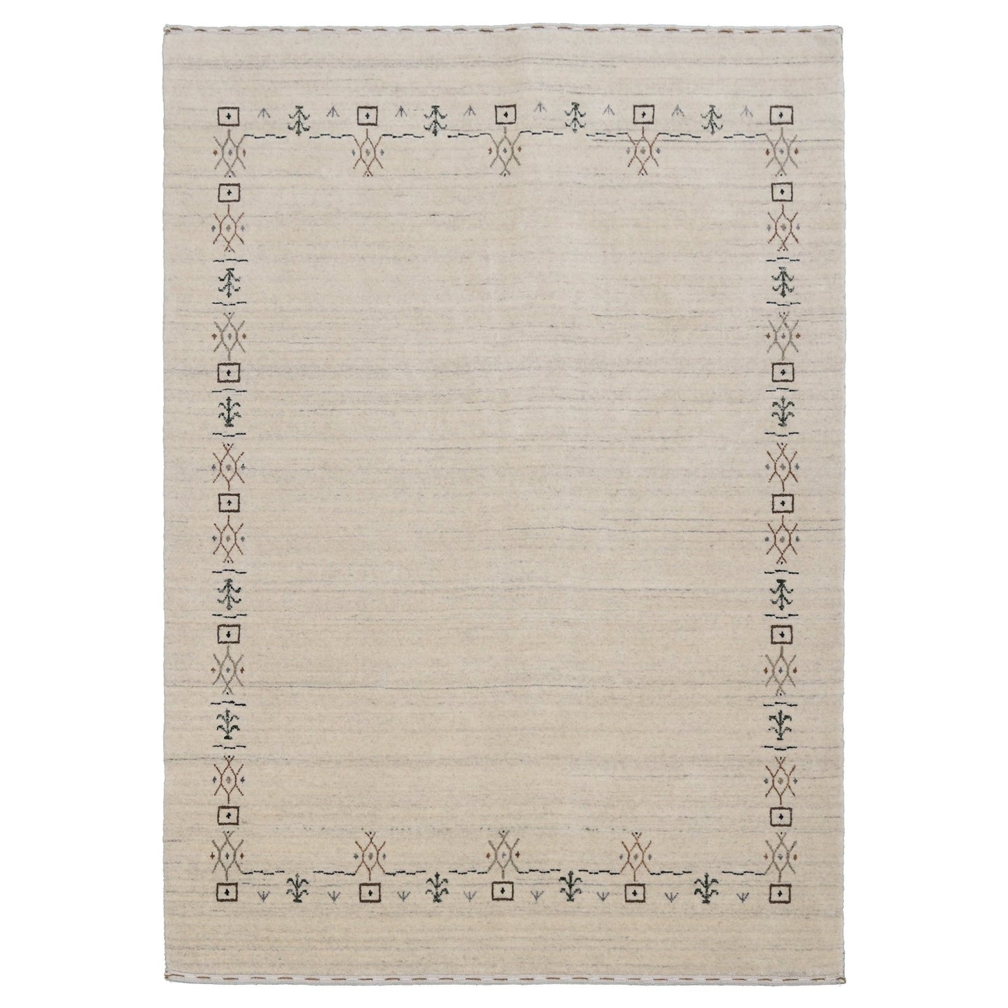 Beige Tribal Border Hand Loomed Wool Area Rug