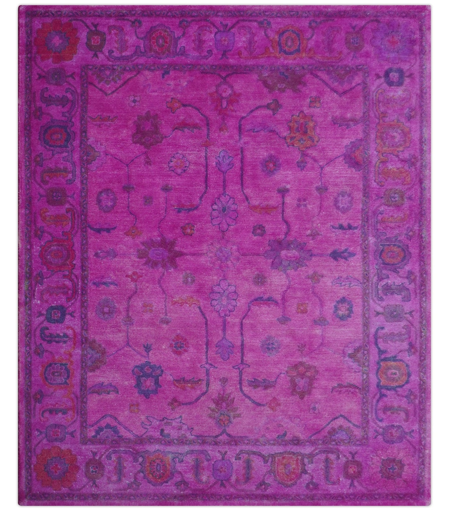 Bloom Overdyed Traditional Oushak Pink And Blue Hand Tufted Wool Rug