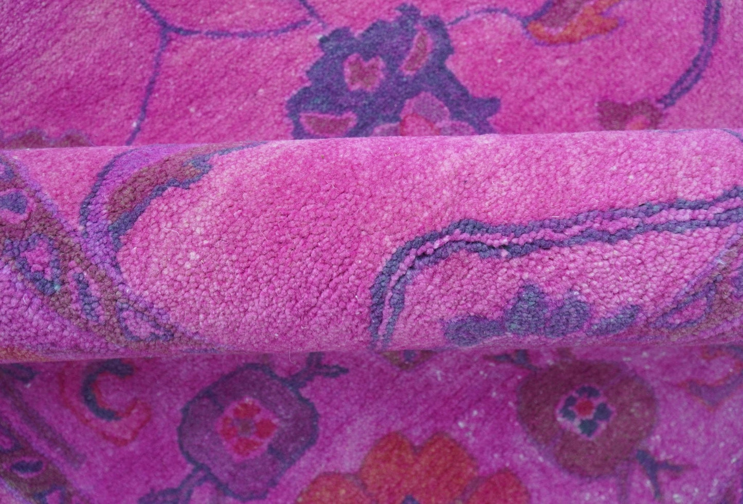 Bloom Overdyed Traditional Oushak Pink And Blue Hand Tufted Wool Rug