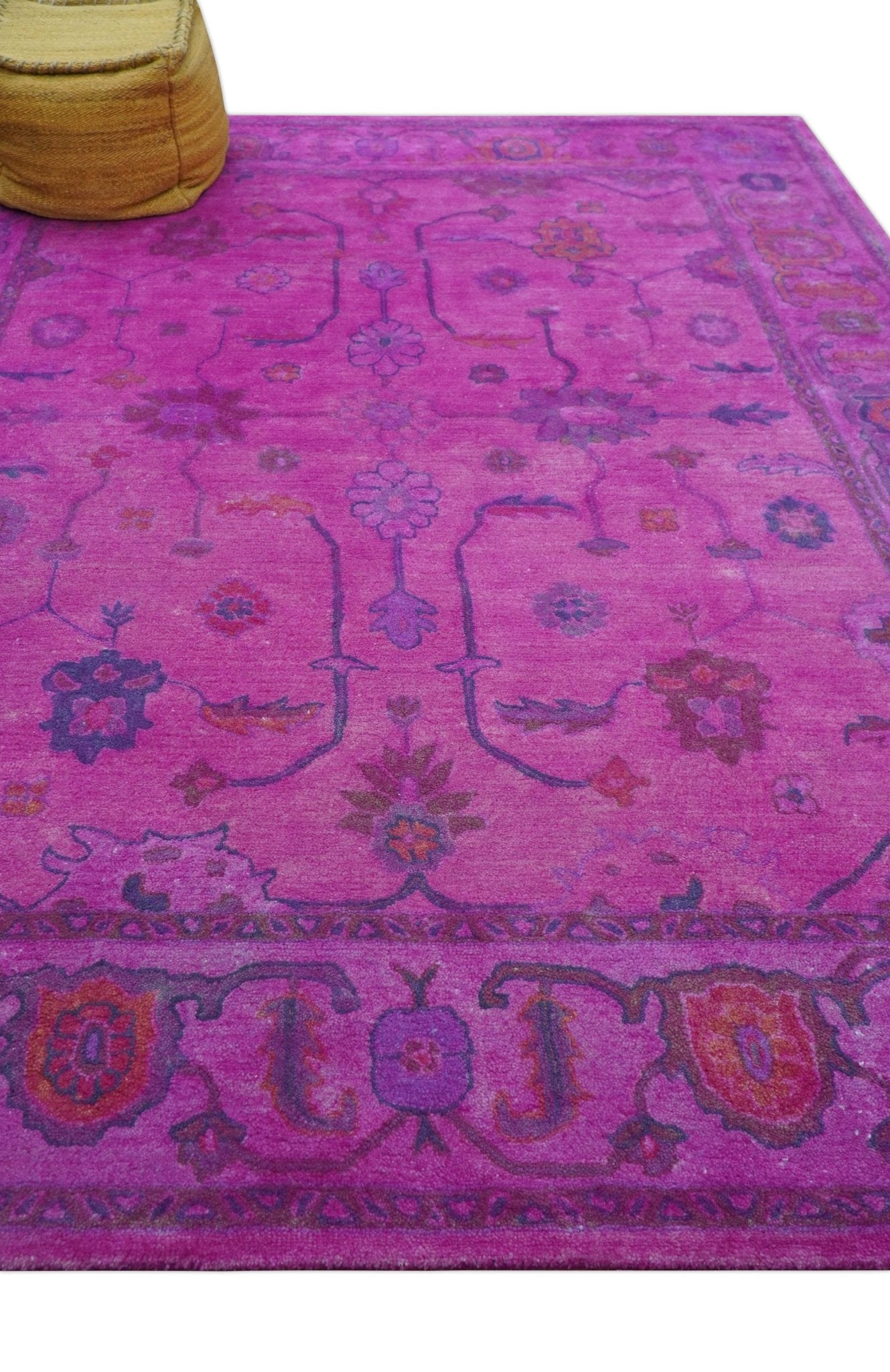 Bloom Overdyed Traditional Oushak Pink And Blue Hand Tufted Wool Rug