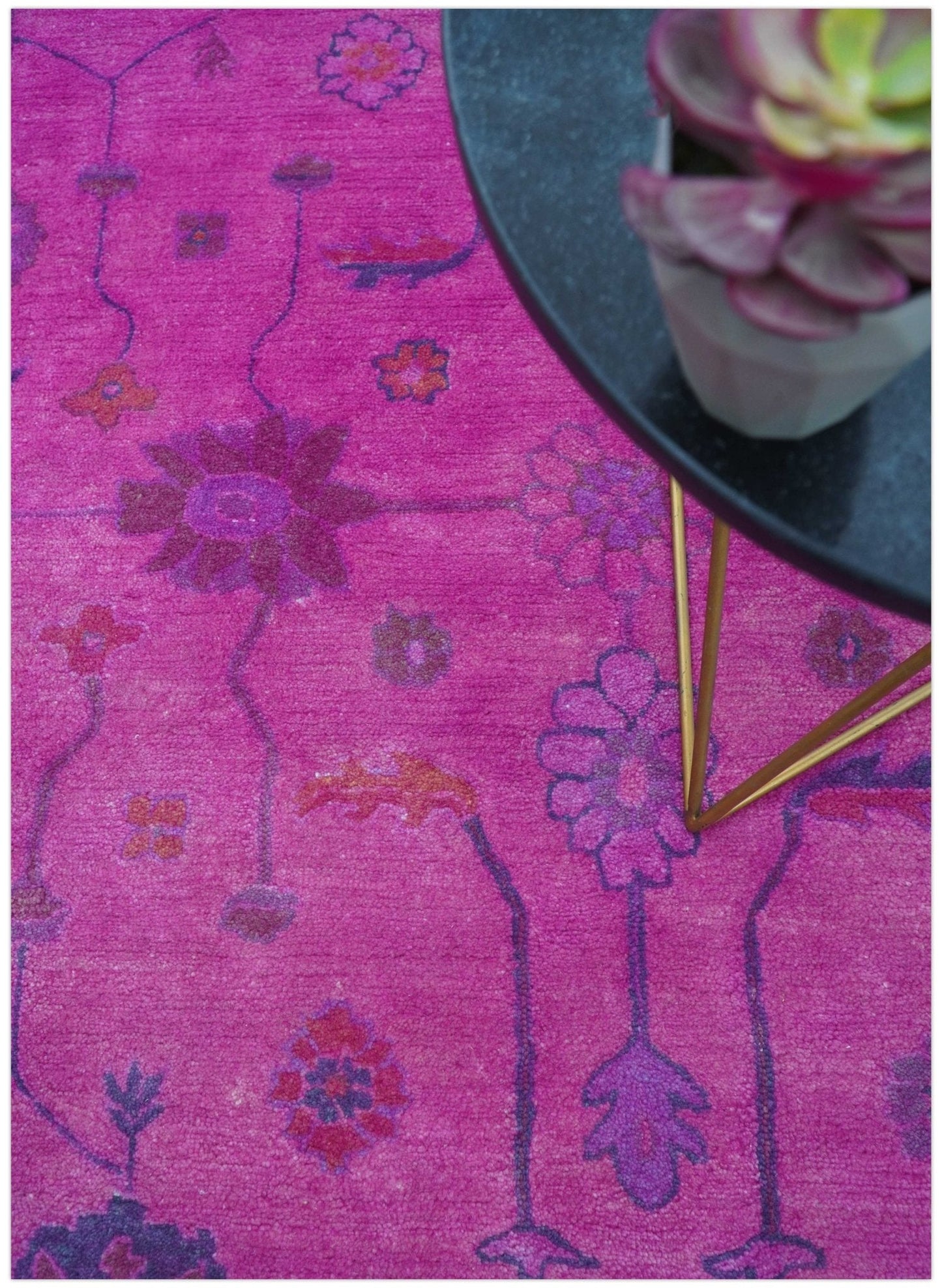 Bloom Overdyed Traditional Oushak Pink And Blue Hand Tufted Wool Rug