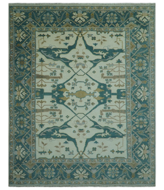 Blue And Beige Traditional Oushak Hand Knotted Custom Made wool rug