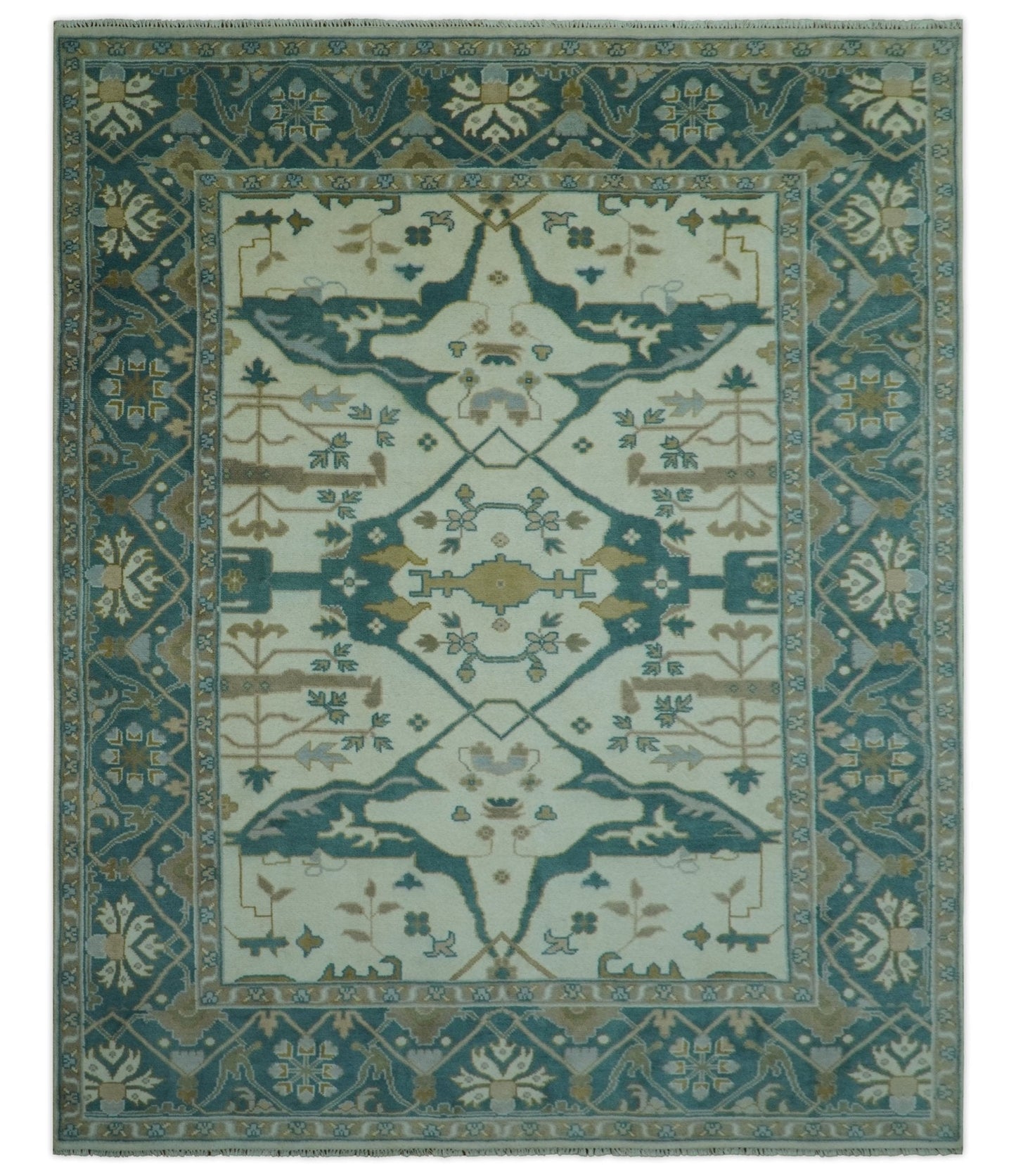 Blue And Beige Traditional Oushak Hand Knotted Custom Made wool rug