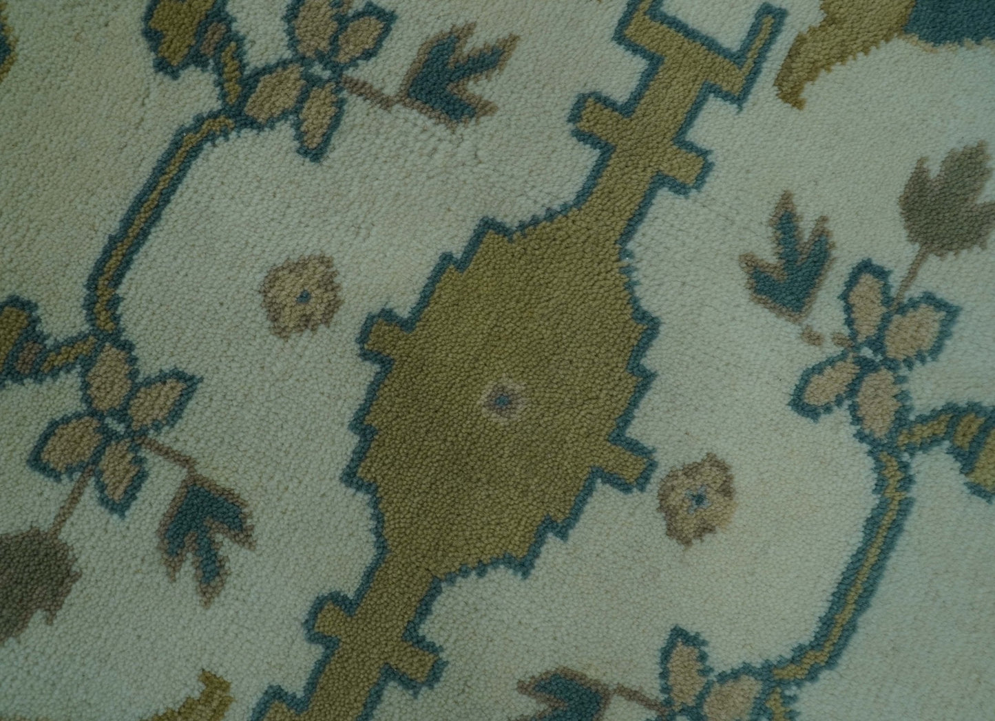Blue And Beige Traditional Oushak Hand Knotted Custom Made wool rug