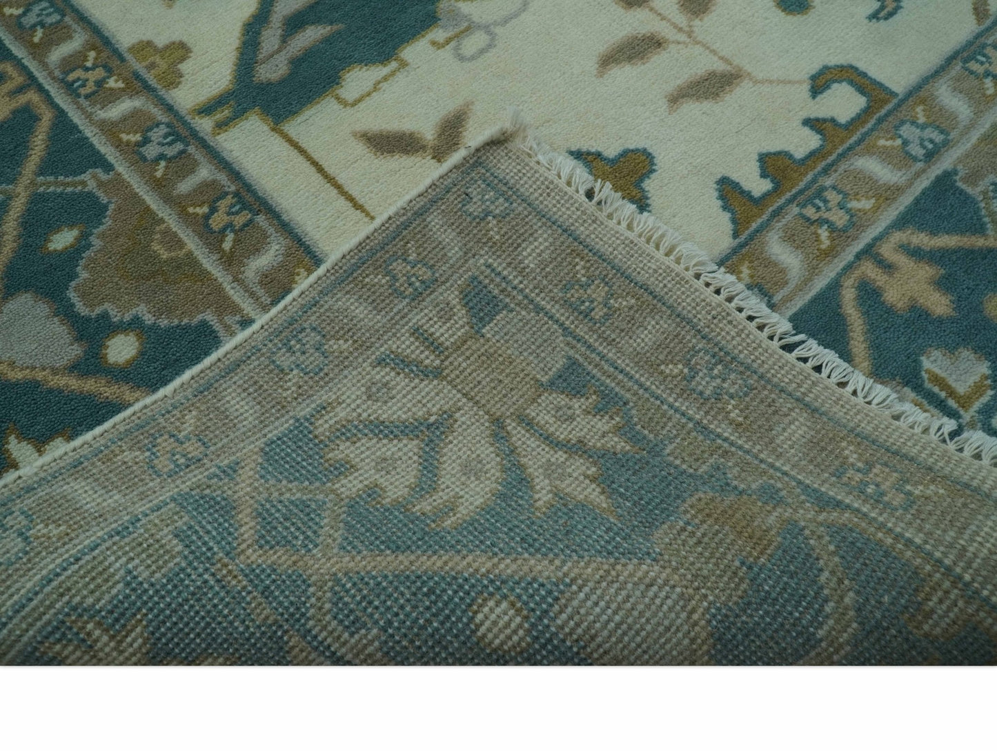 Blue And Beige Traditional Oushak Hand Knotted Custom Made wool rug