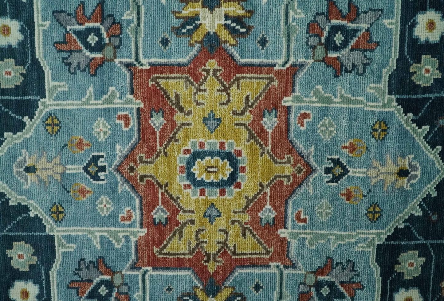 Custom Made Blue and Ivory Hand Knotted Modern Turkish Medallion Design Wool Area Rug