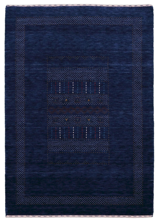Blue And White Center Pattern Design Hand Loomed Wool Area Rug