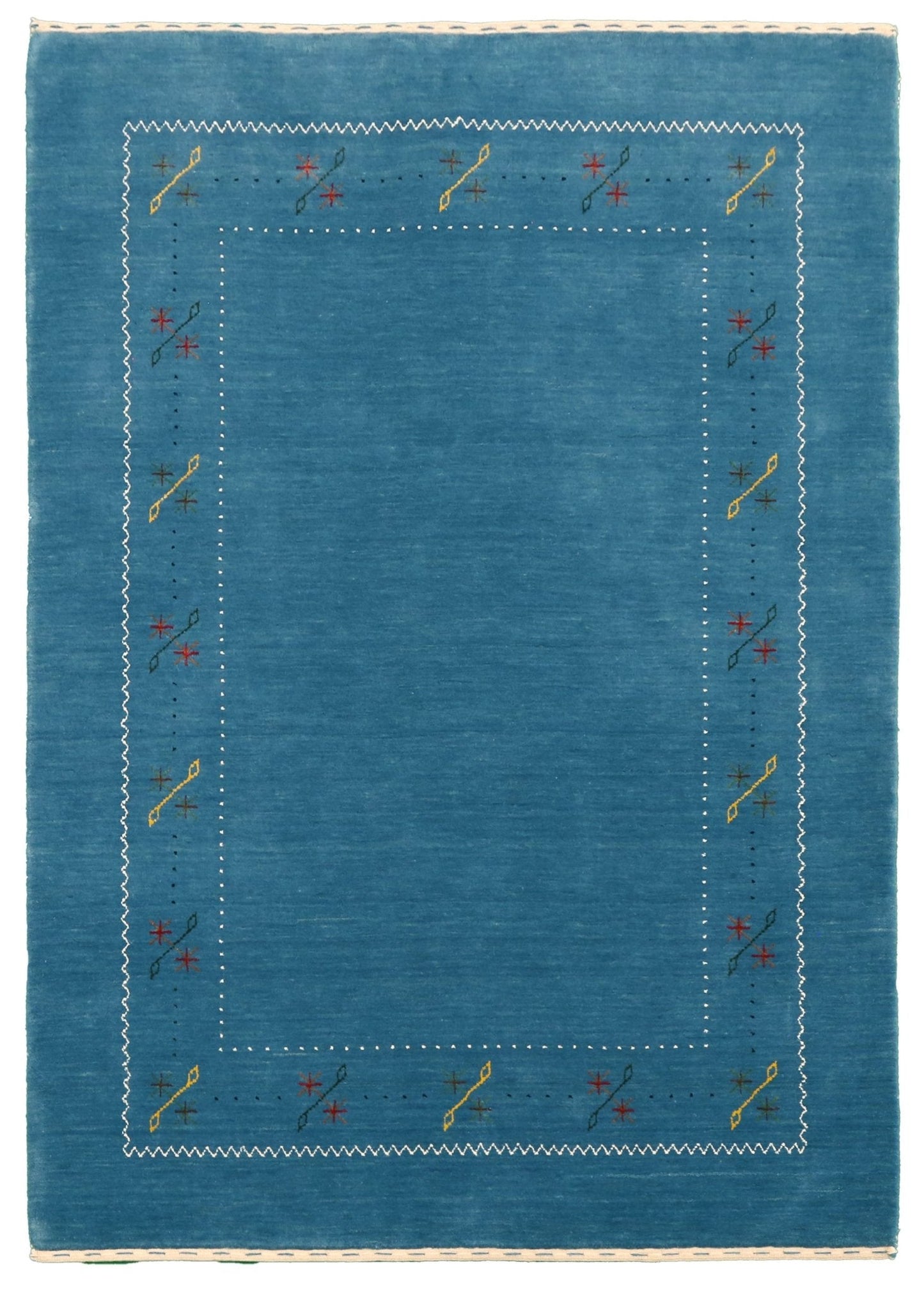 Blue And White Gabbeh Border Design Hand Loomed Wool Area Rug