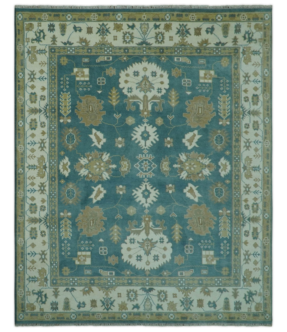 Blue, Beige And Green Traditional Hand Knotted Custom Made Wool rug ...