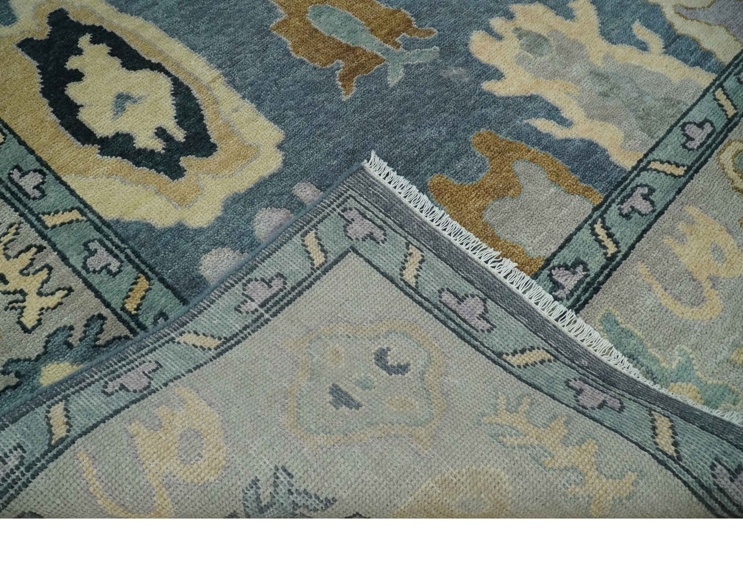 Blue, Silver and Beige Hand knotted Traditional Oushak Multi Size Wool Area Rug