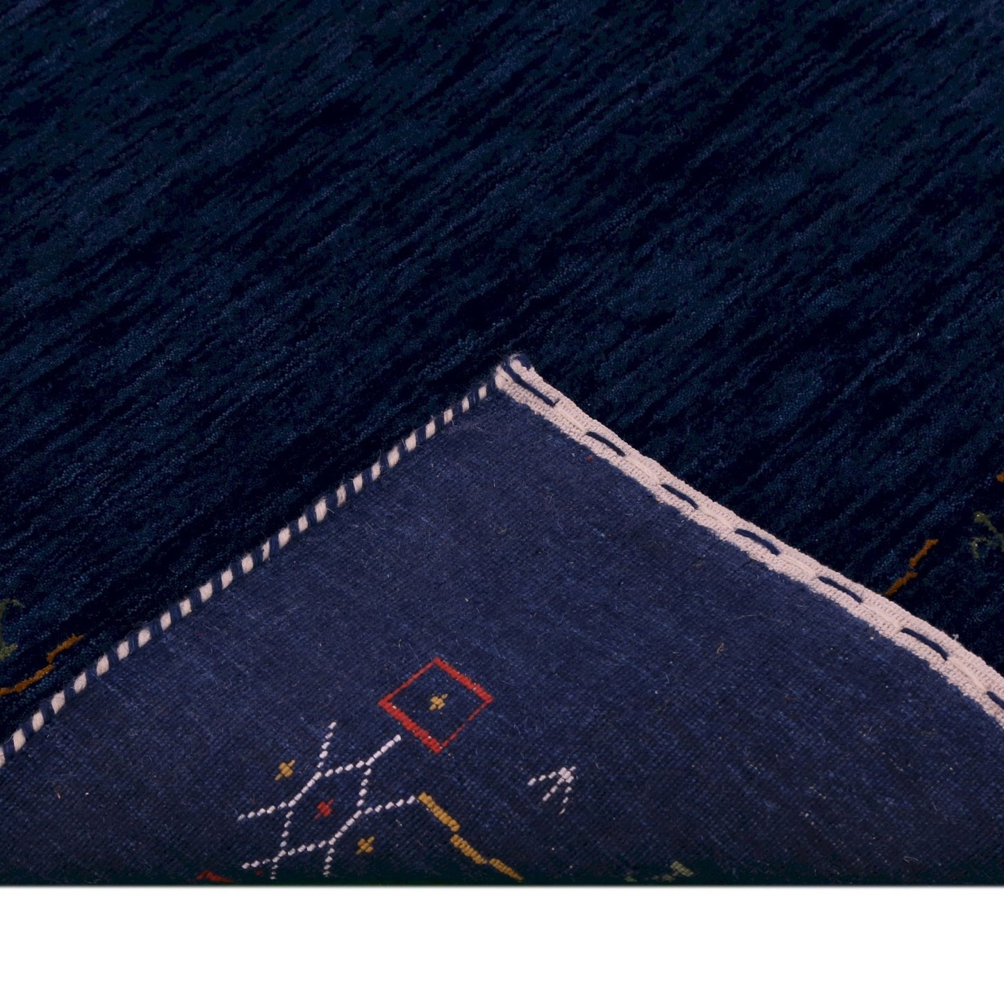 Blue Tribal Border Design Hand Loomed Wool Area Rug
