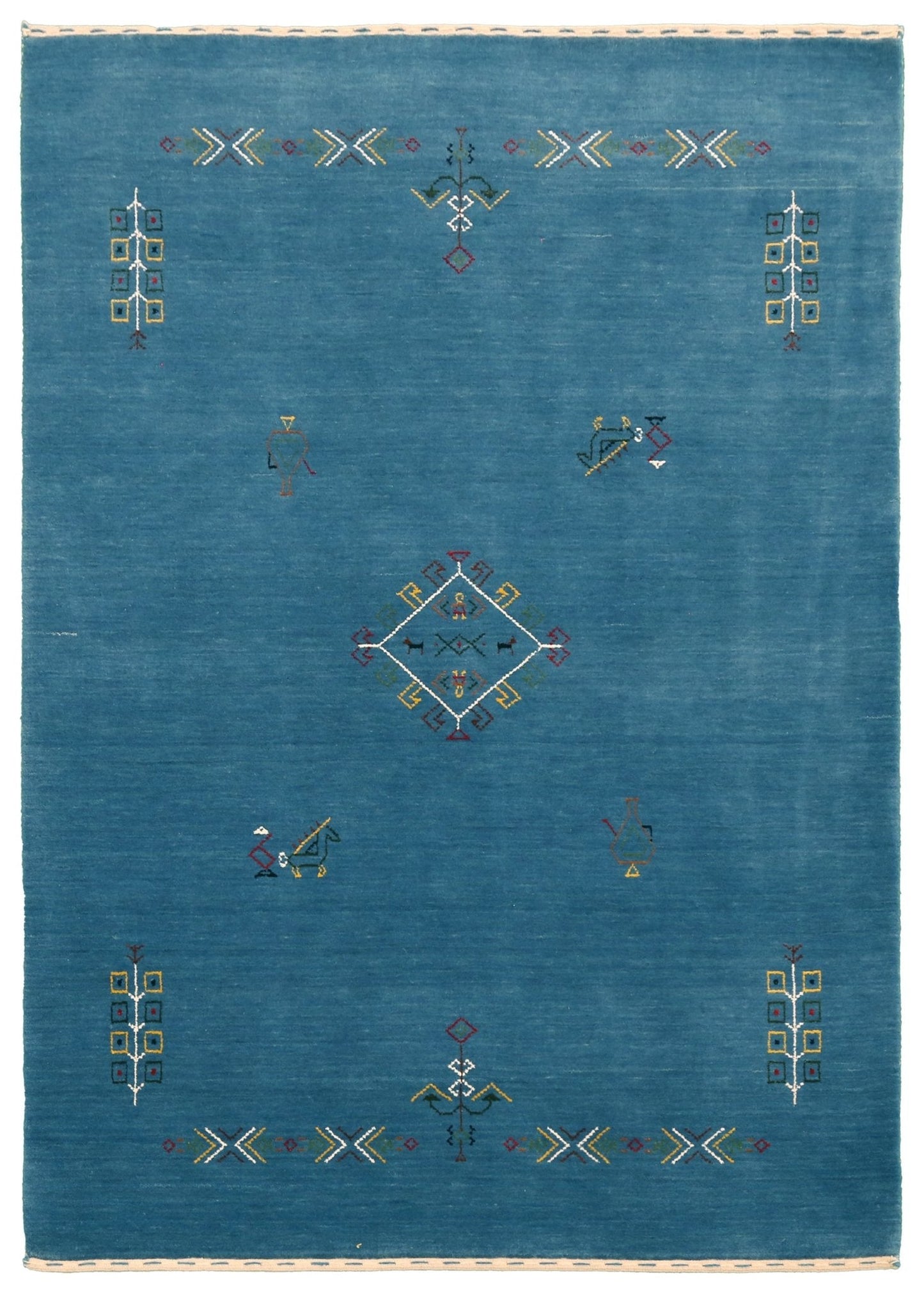 Blue Tribal Center Medallion Design Hand Loomed Wool Area Rug