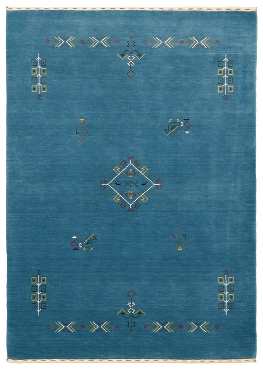 Blue Tribal Center Medallion Design Hand Loomed Wool Area Rug