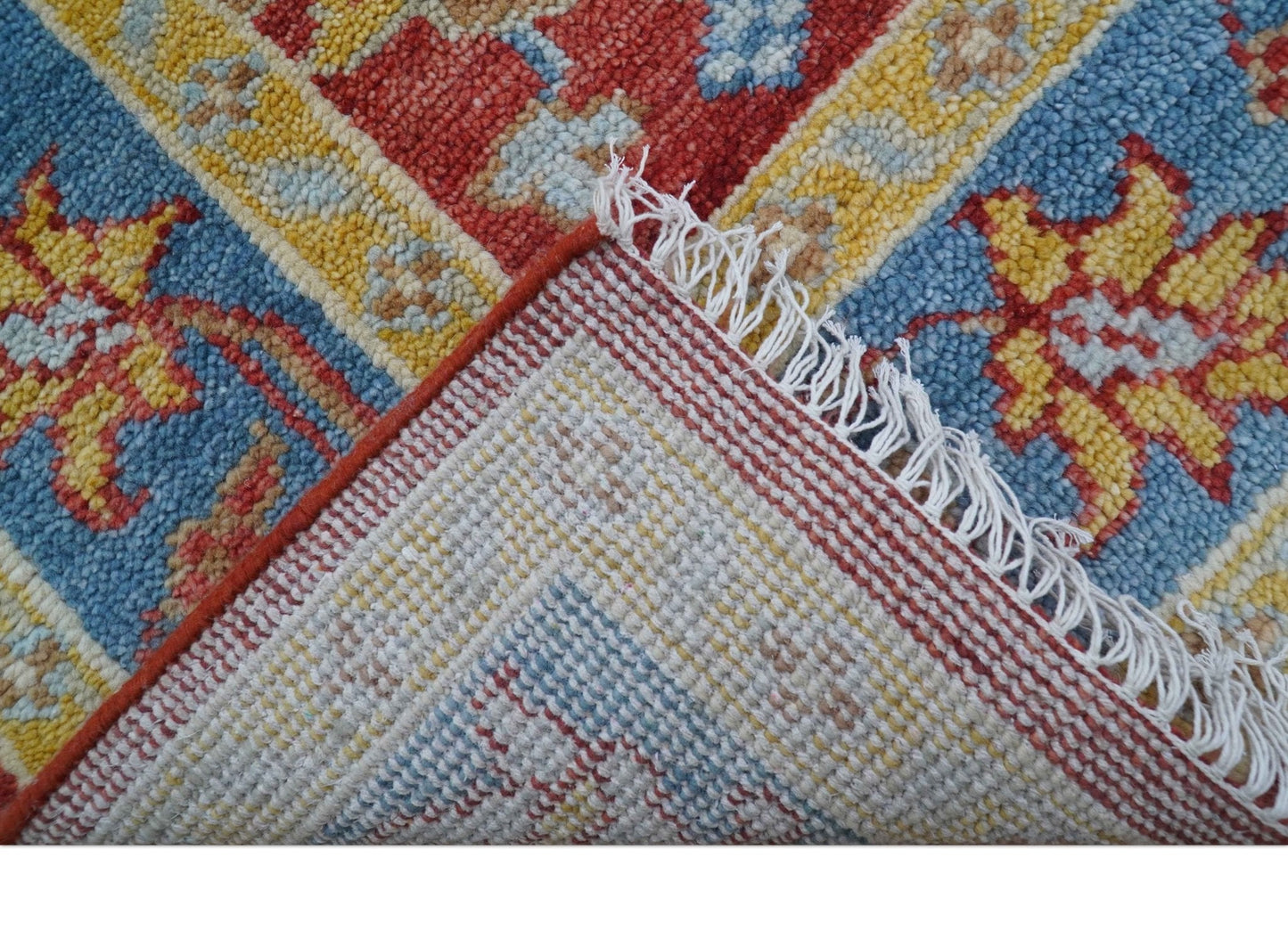 Brickle Red And Blue Traditional Hand Knotted Wool Area Rug