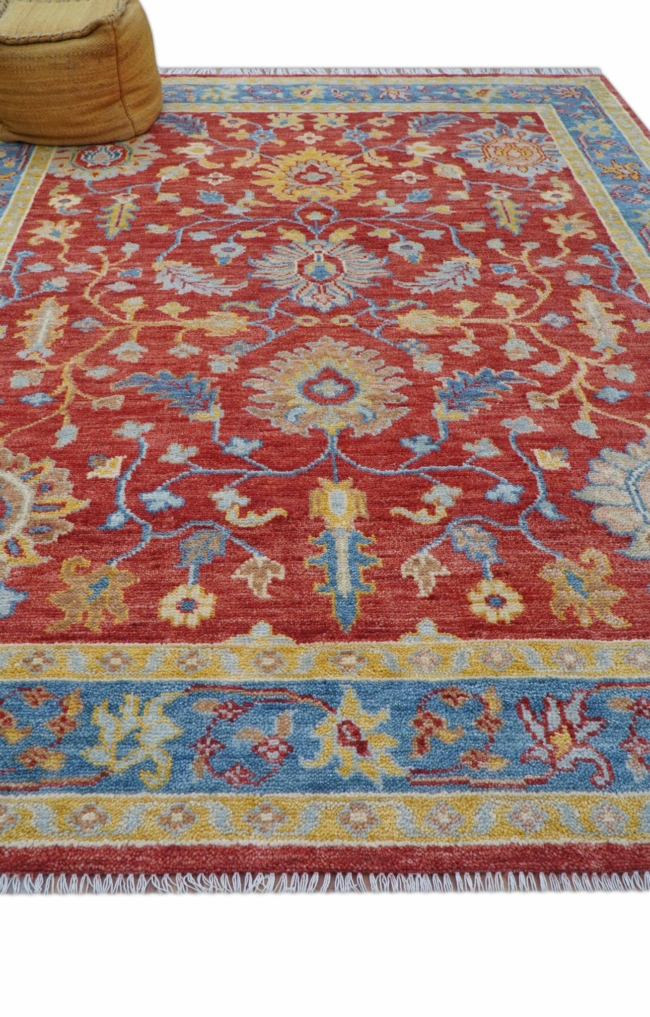 Brickle Red And Blue Traditional Hand Knotted Wool Area Rug