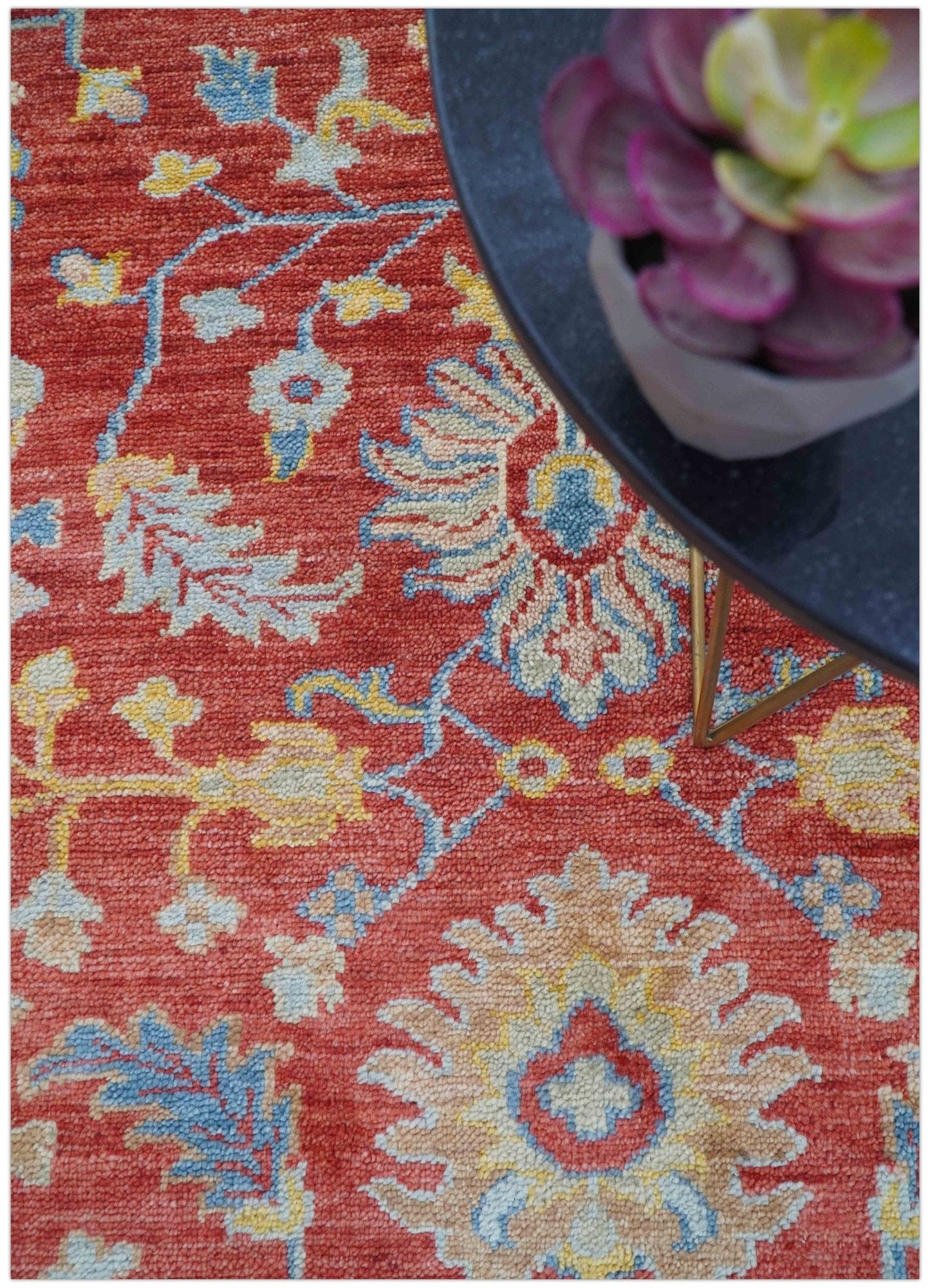 Brickle Red And Blue Traditional Hand Knotted Wool Area Rug
