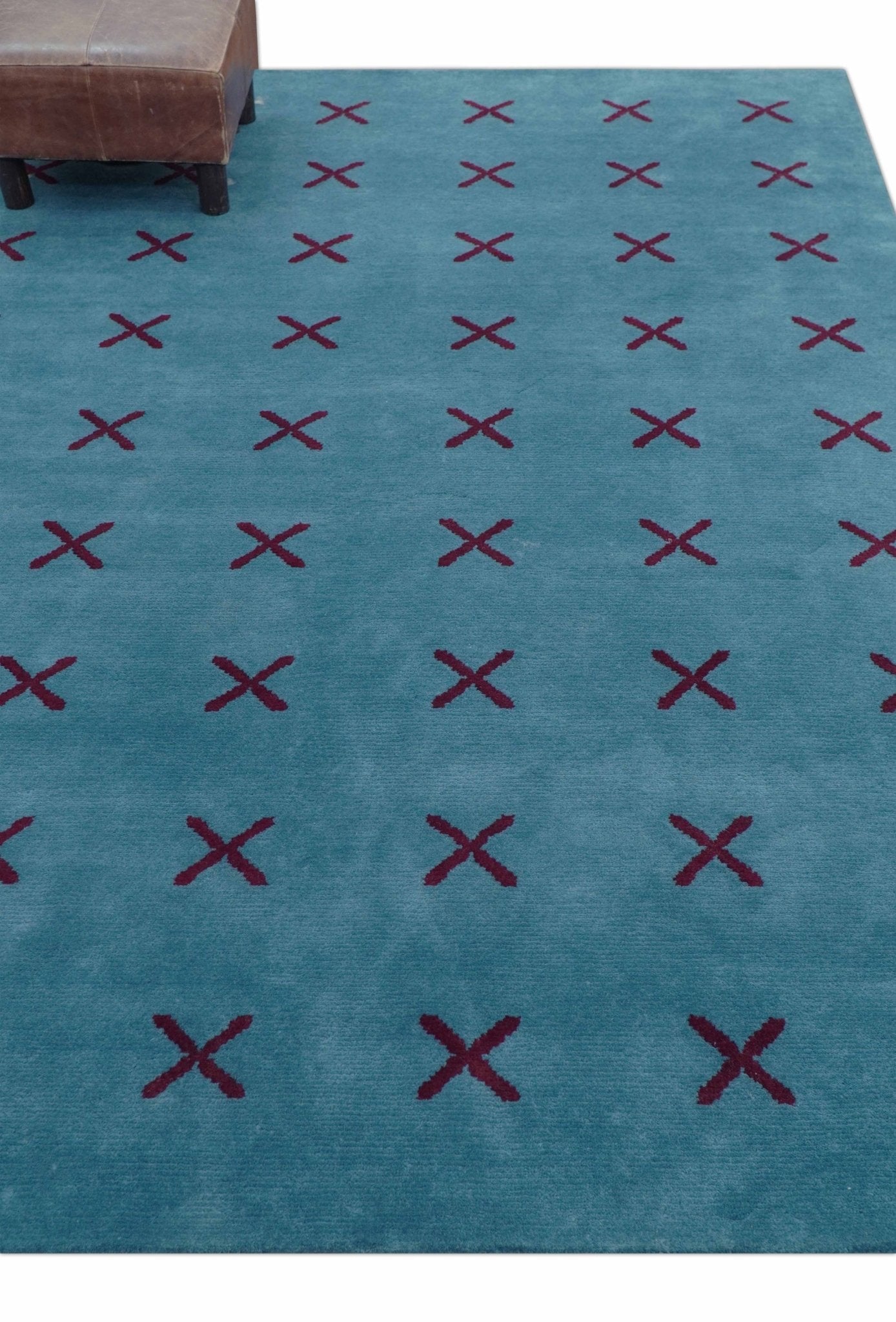 Brisk Custom Made Contemporary Design Blue Hand Knotted Wool Rug