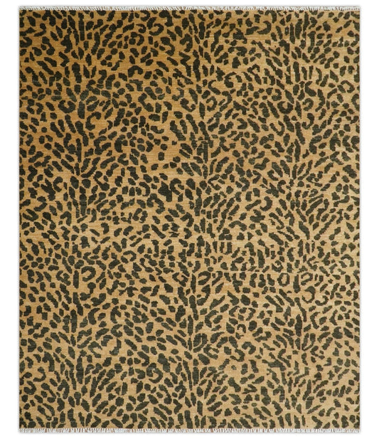Golden-Brown and Charcoal Modern leopard Design Hand knotted multi Size wool area rug