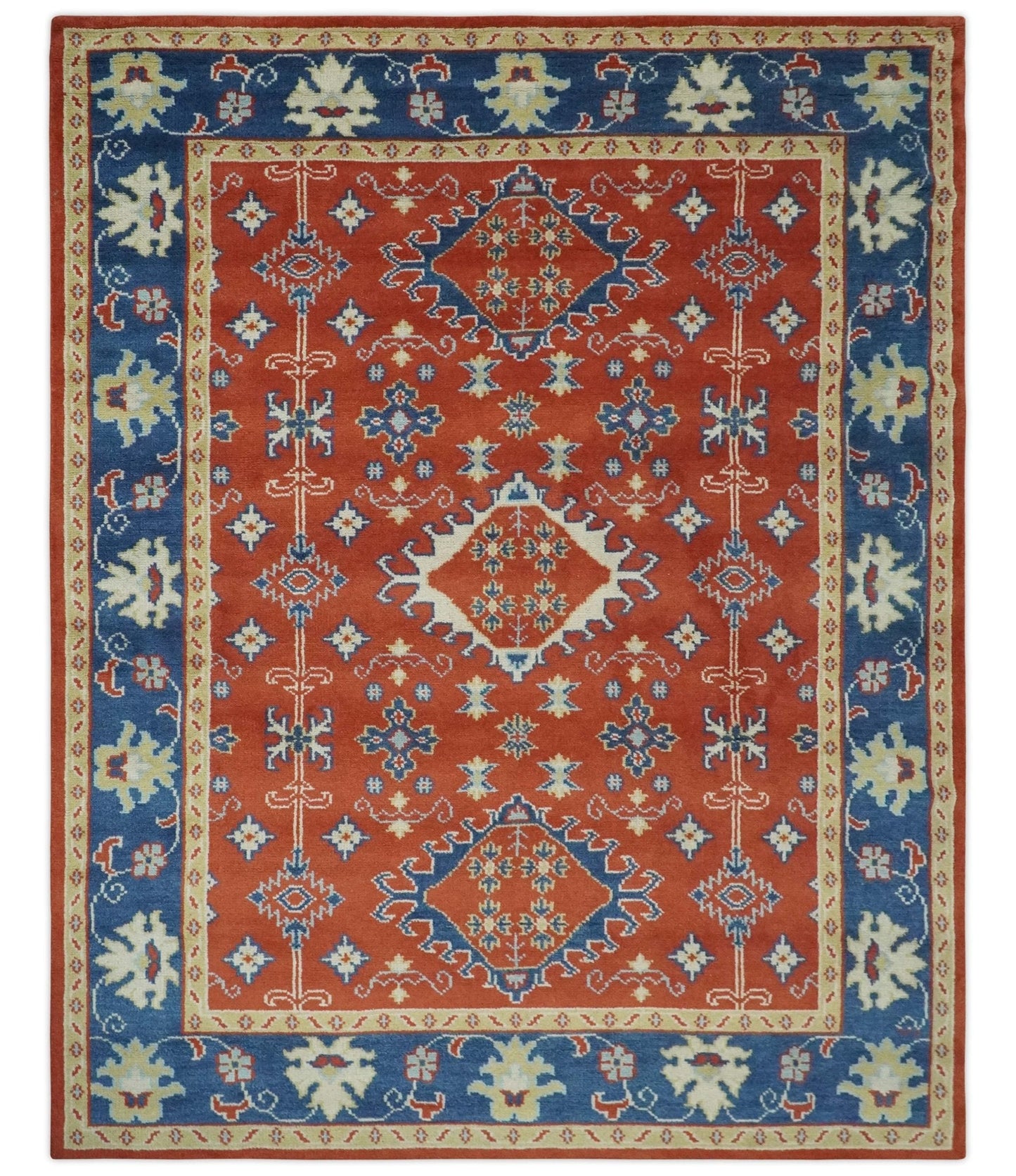 Brown, Blue and Beige Traditional Oriental Hand Knotted Multi Size Wool Area Rug