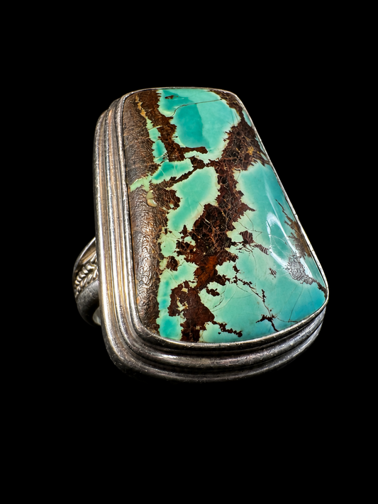 Vintage Sarda 925 Sterling Silver Massive Turquoise Matrix Statement Ring Southwestern Artisan 8.5
