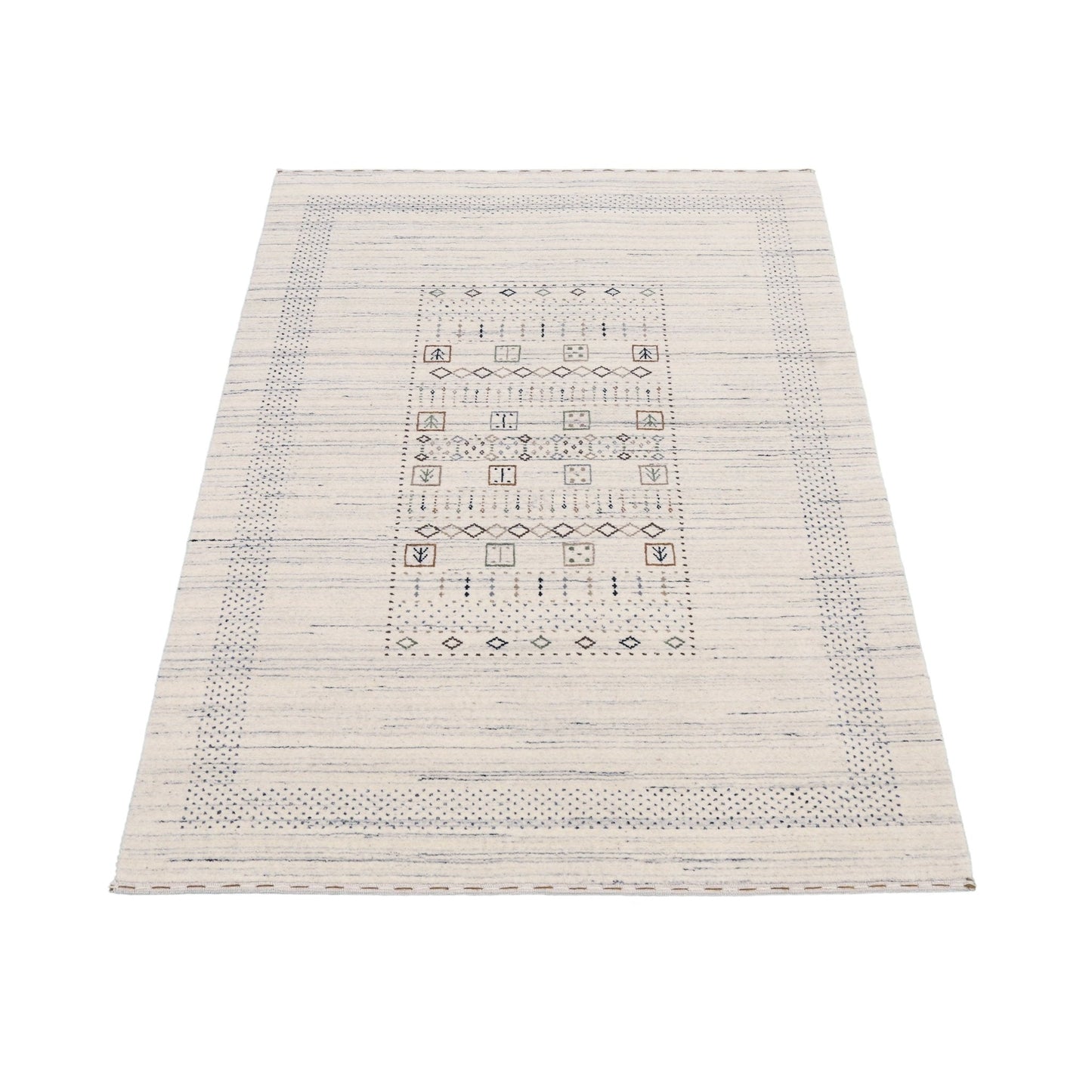 Center Pattern Natural Hand Loomed Wool Area Rug