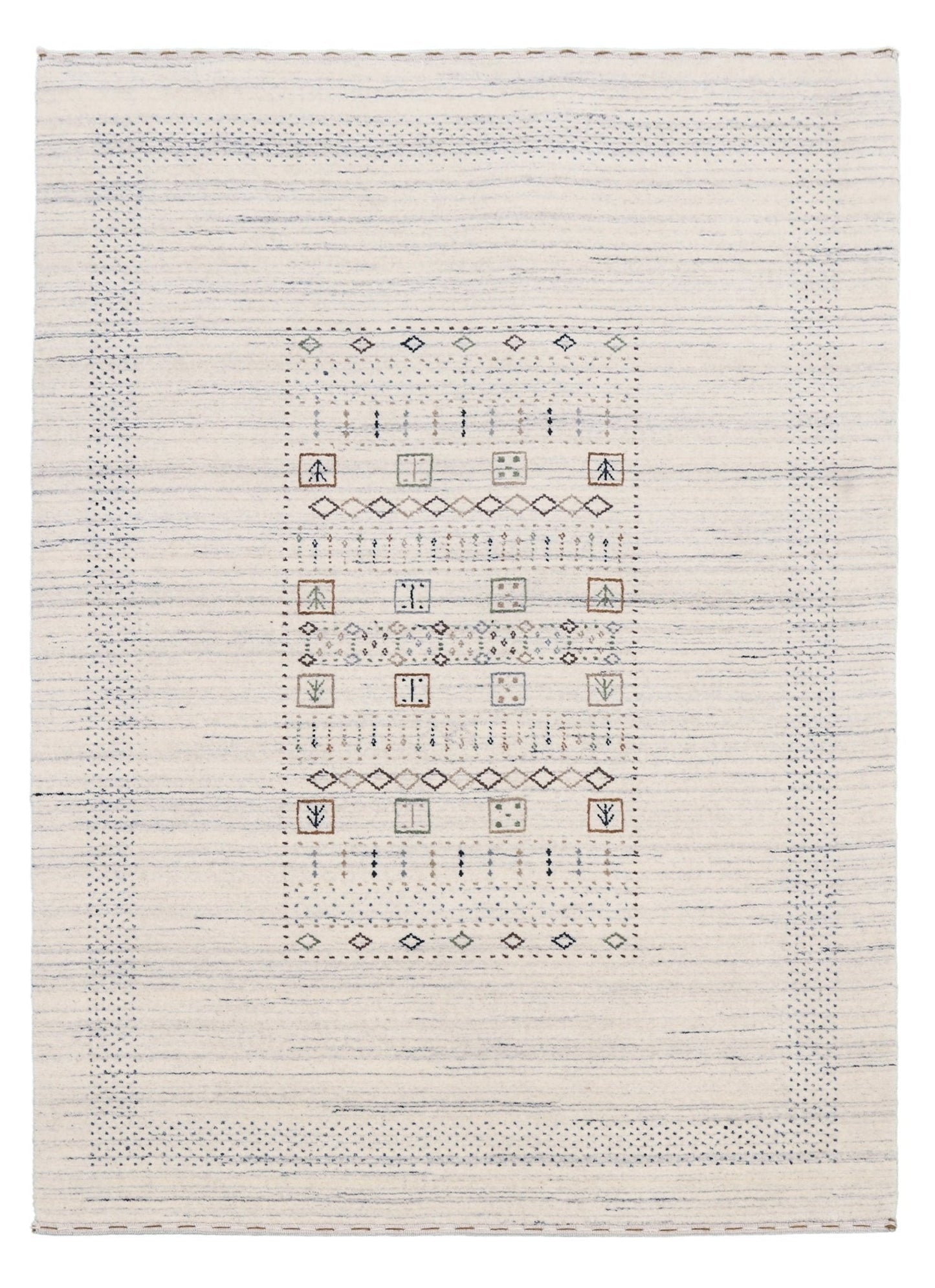 Center Pattern Natural Hand Loomed Wool Area Rug