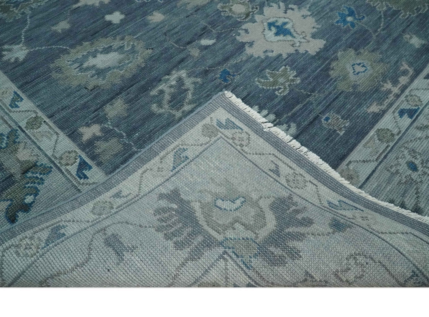 Charcoal and Silver Hand knotted Traditional Oushak Custom Made wool Area Rug