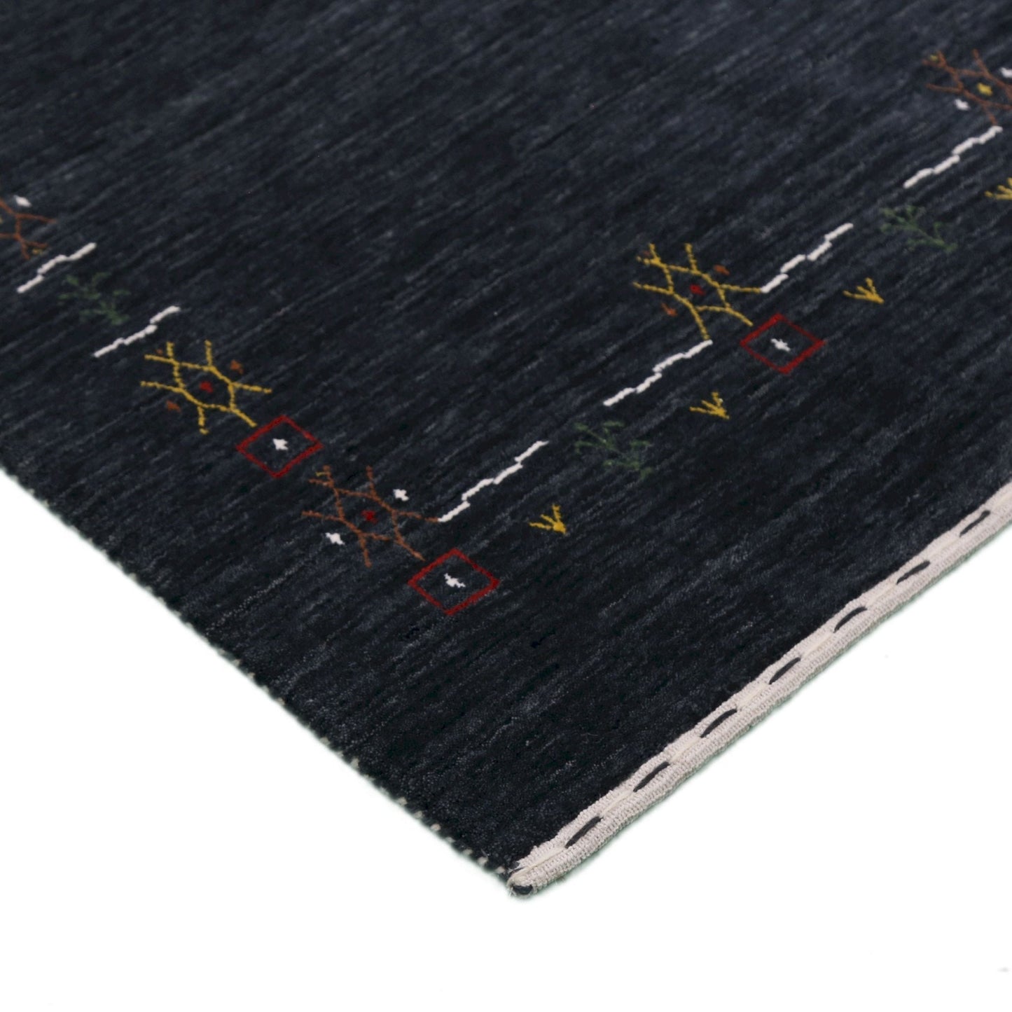 Charcoal Tribal Design Border Hand Loomed Wool Area Rug