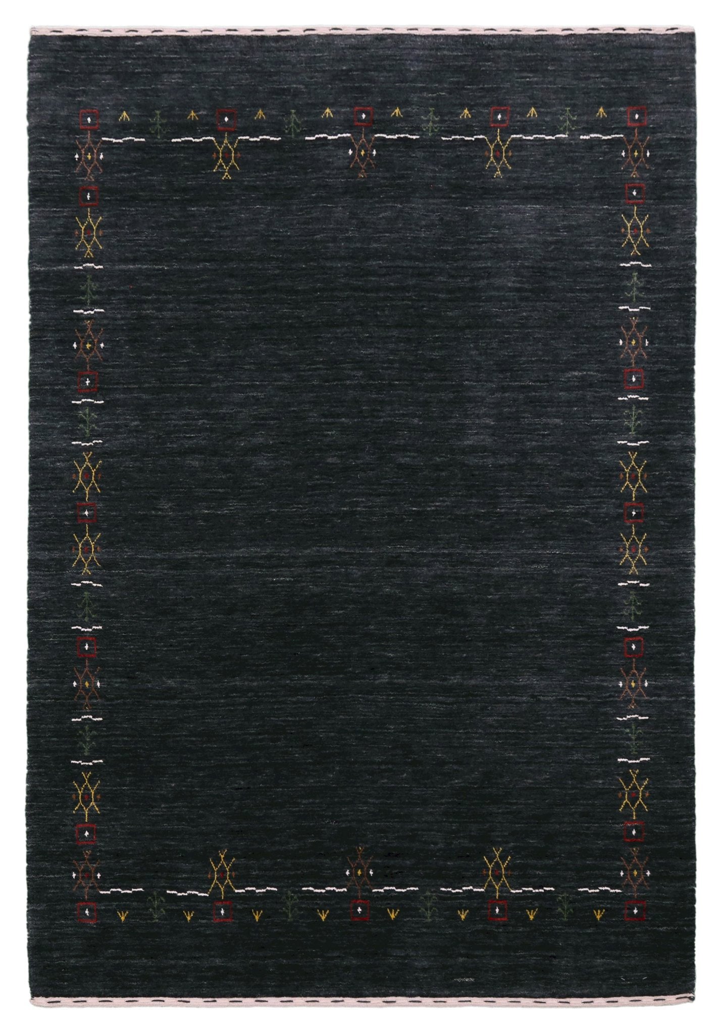 Charcoal Tribal Design Border Hand Loomed Wool Area Rug