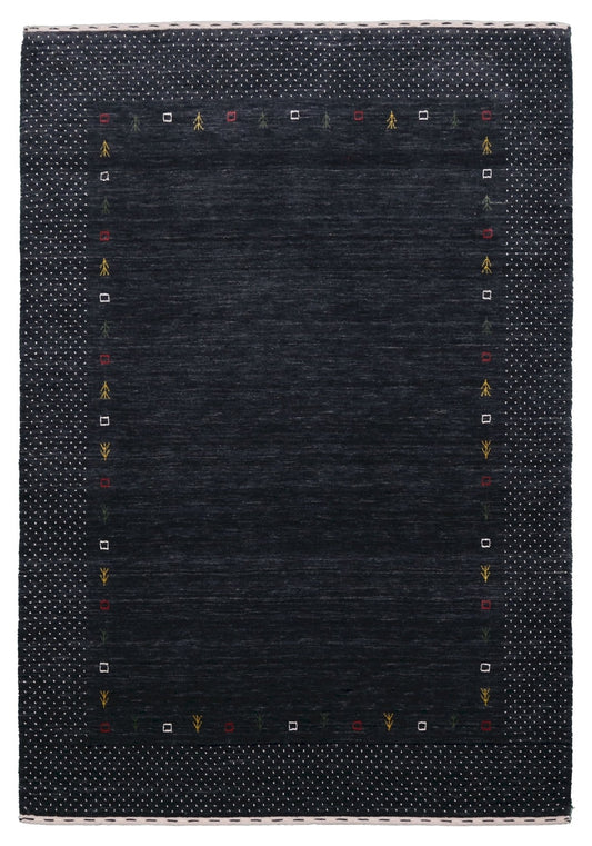 Contemporary Charcoal Gabbeh Border Hand Loomed Wool Area Rug