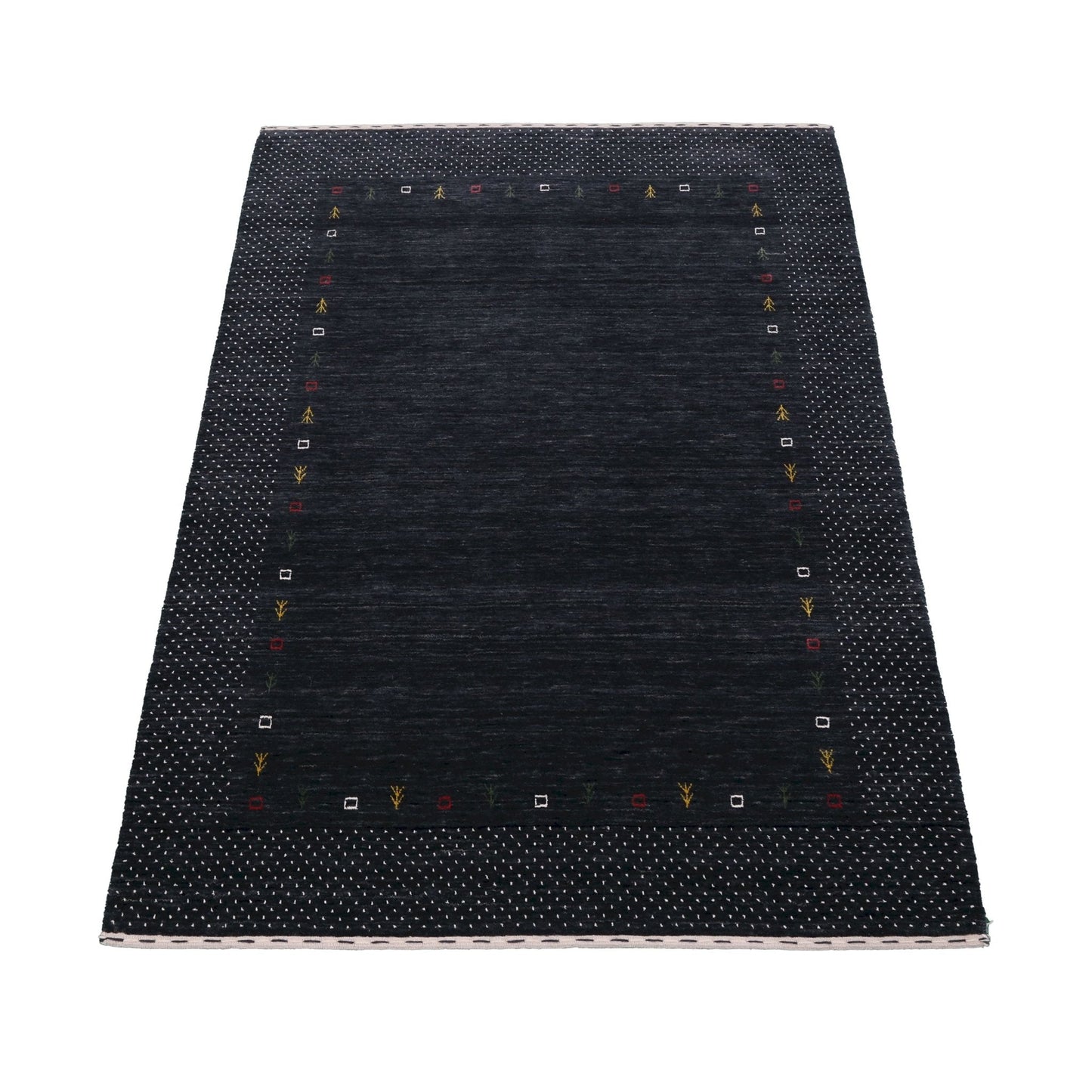 Contemporary Charcoal Gabbeh Border Hand Loomed Wool Area Rug
