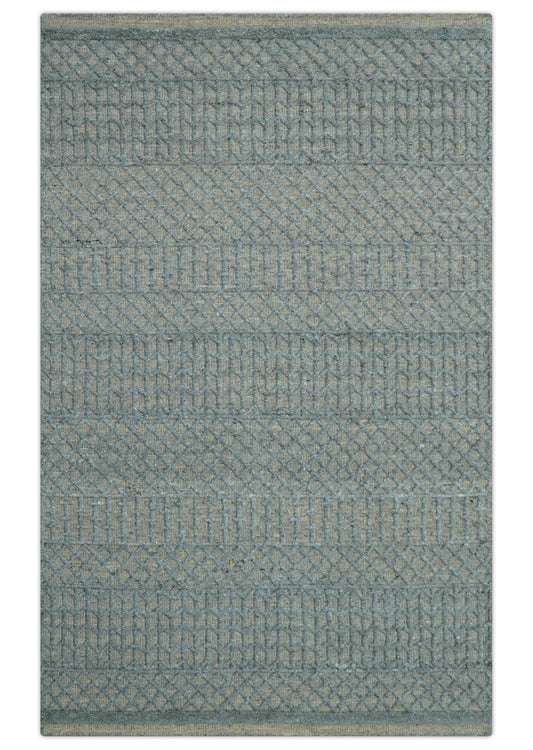 Contemporary Design Gray Hand Knotted Wool Area Rug