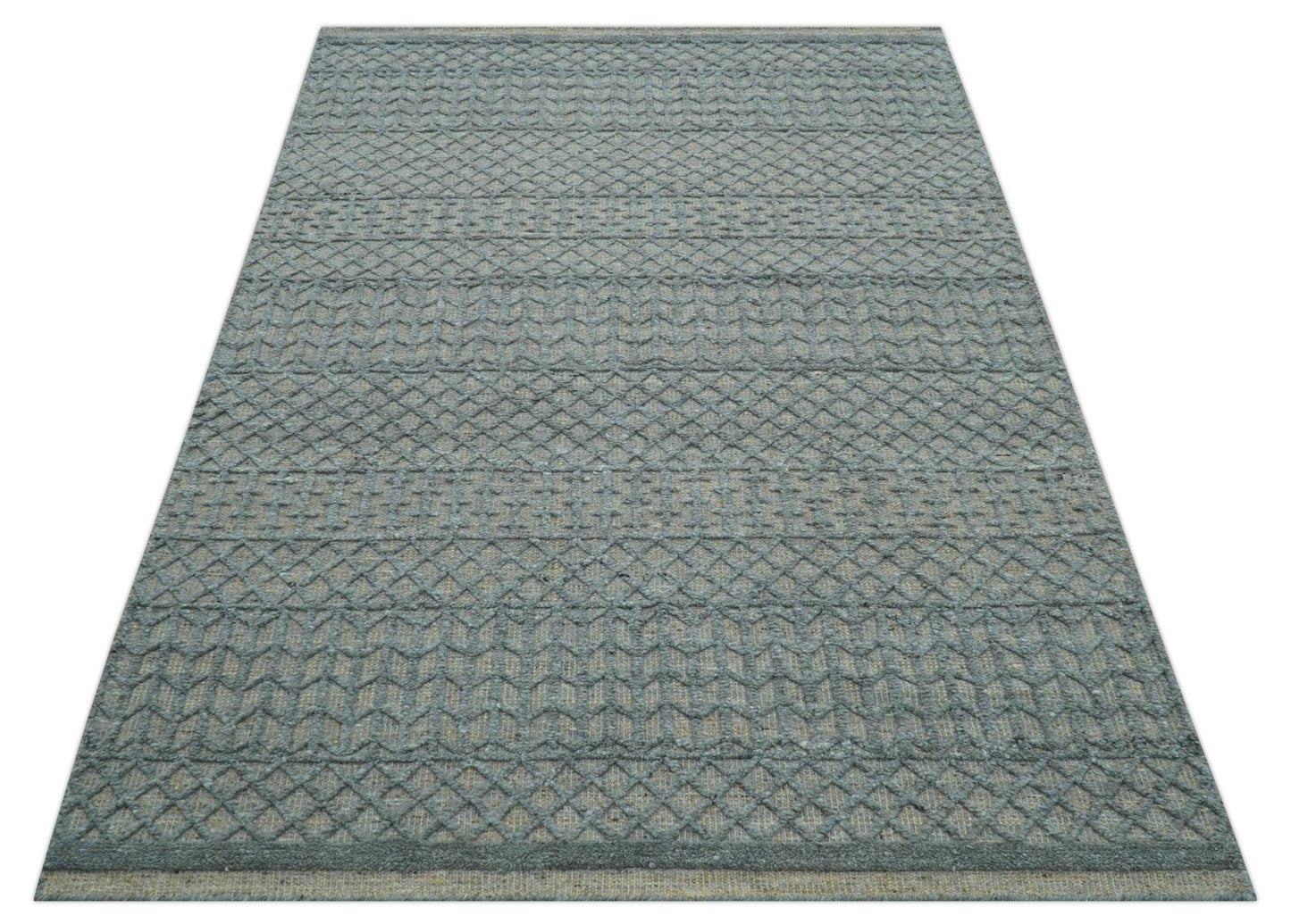 Contemporary Design Gray Hand Knotted Wool Area Rug