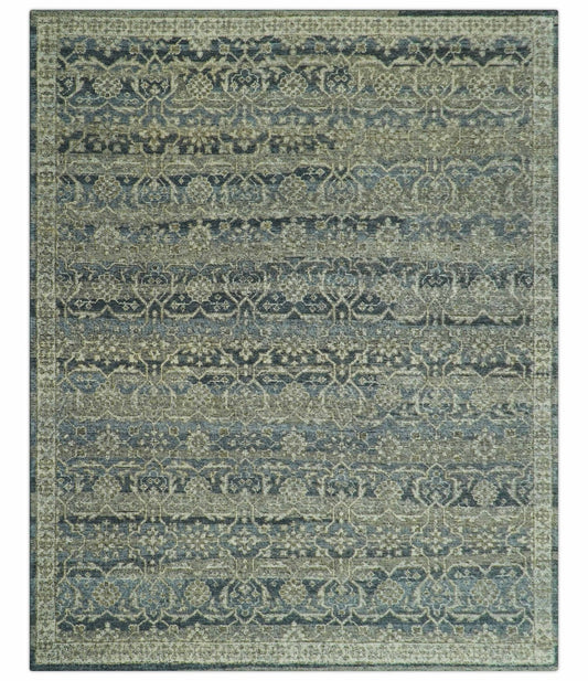 Custom Made Antique Charcoal Blue Transitional Hand Knotted Wool Area Rug