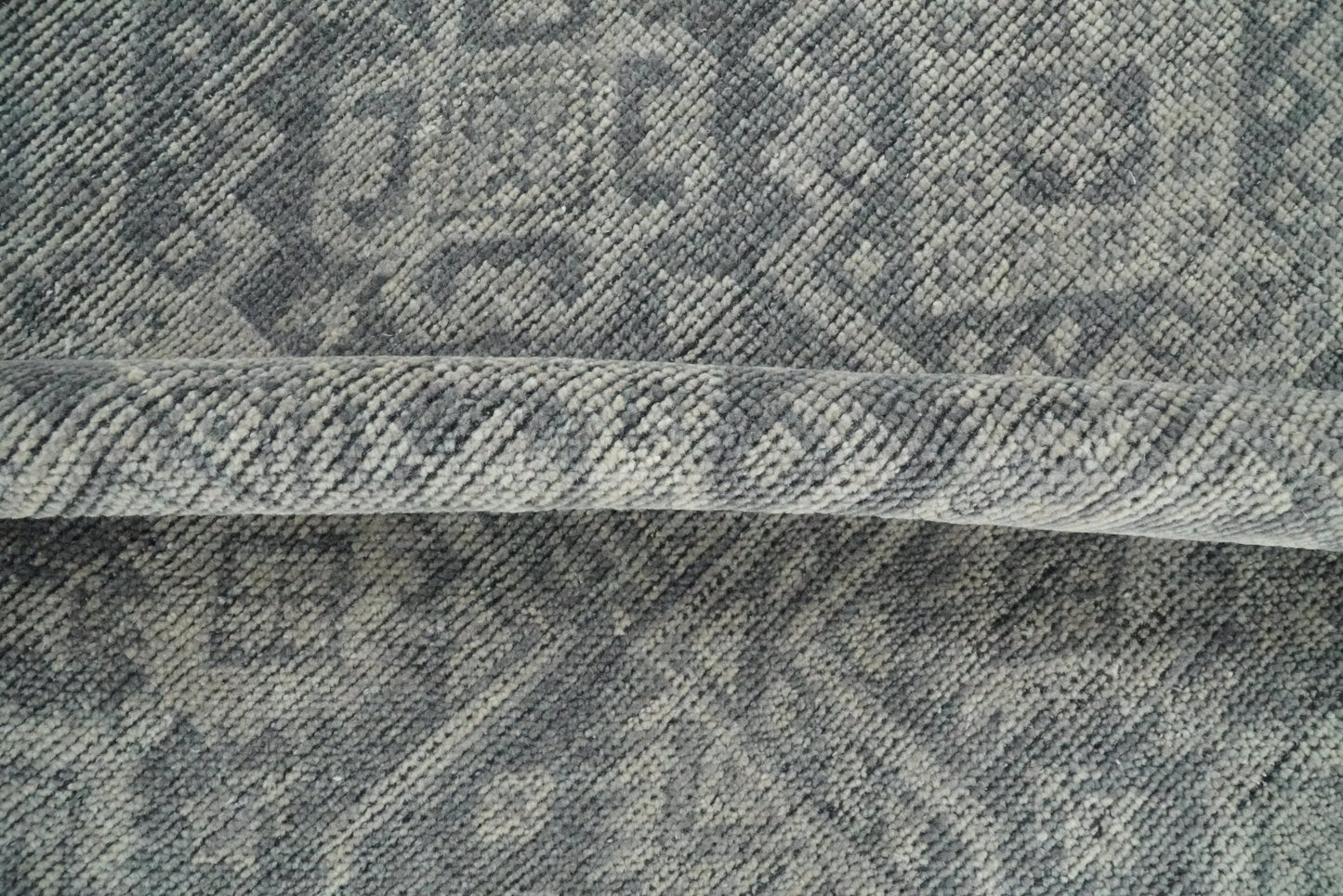 Custom Made Antique Finish Hand knotted Silver and Charcoal Wool Area Rug, Kids, Living Room and Bedroom Rug
