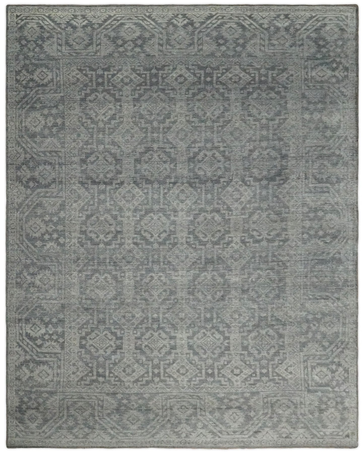 Custom Made Antique Finish Hand knotted Silver and Charcoal Wool Area Rug, Kids, Living Room and Bedroom Rug
