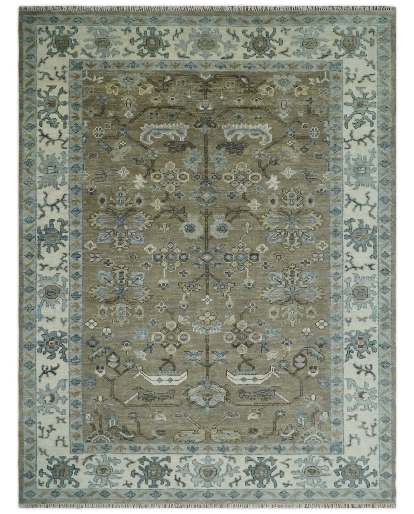 Custom Made Antique look Hand Knotted Beige, Ivory and Silver Oriental Oushak Multi Size Traditional Wool Area Rug
