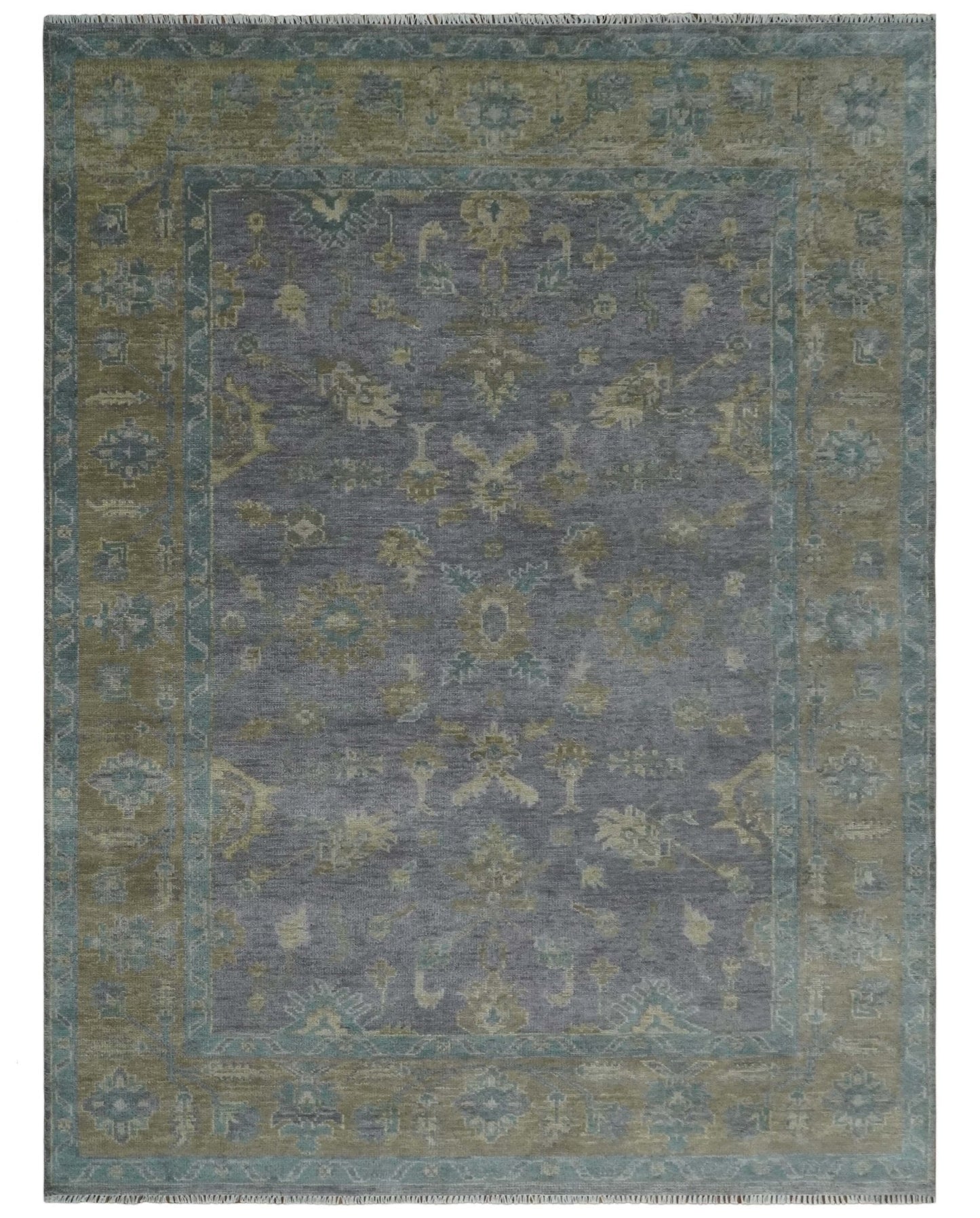 Custom Made Antique look Plum and Brown Hand Knotted Traditional Oushak Wool Area Rug