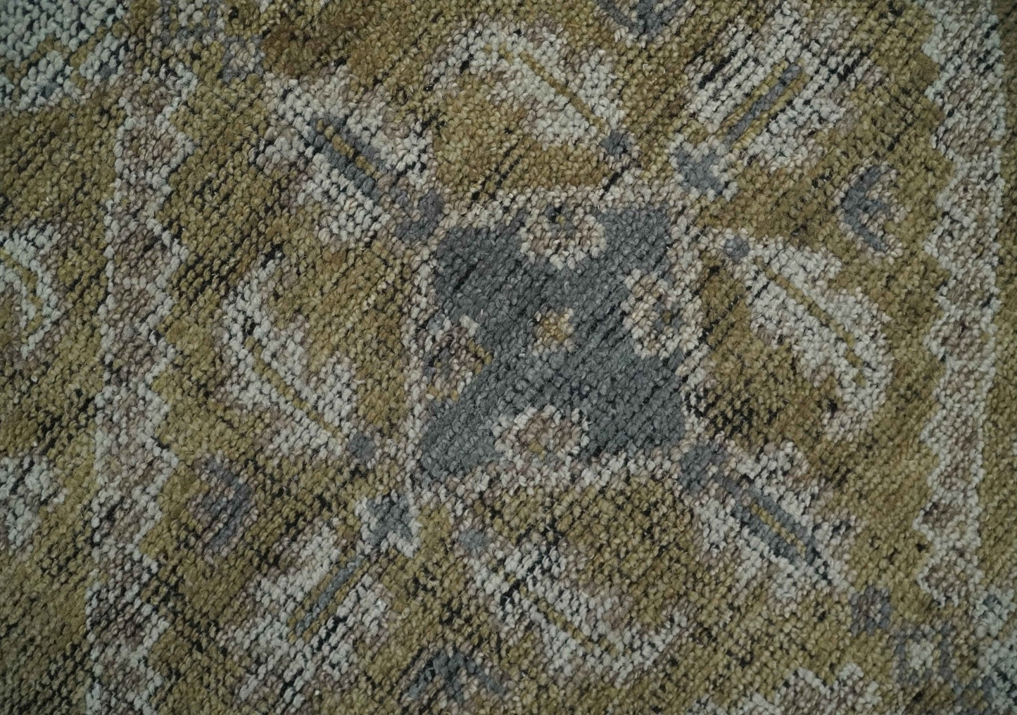 Custom Made Antique Style Hand Knotted Olive, Silver and Charcoal Traditional Wool Area Rug