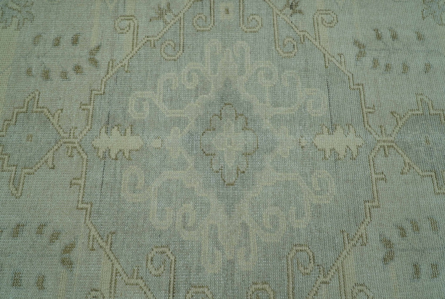 Custom Made Beige And Blue Traditional Turkish Design Hand knotted Wool Rug