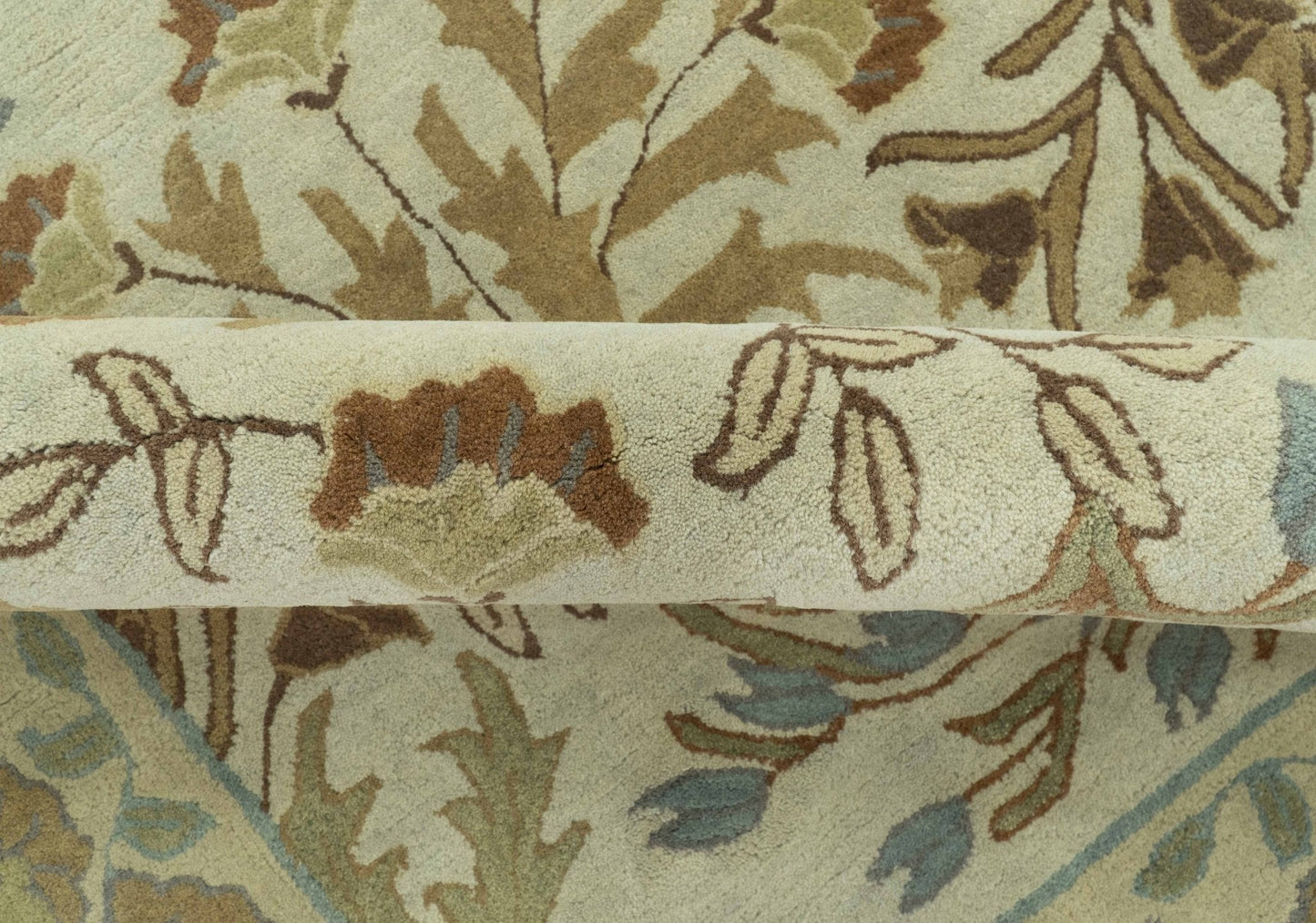 Custom Made Beige And Brown Traditional Floral Design Hand Tufted Wool Area Rug