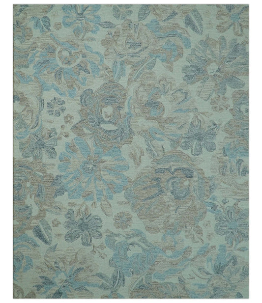 Custom Made Beige And Brown Traditional Floral Pattern Hand Tufted Wool Area Rug