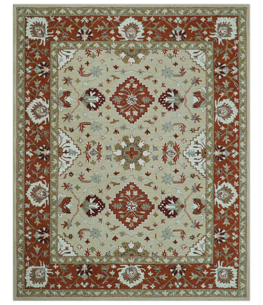 Custom Made Beige And Brown Traditional Oriental Design Hand Tufted Wool Area Rug