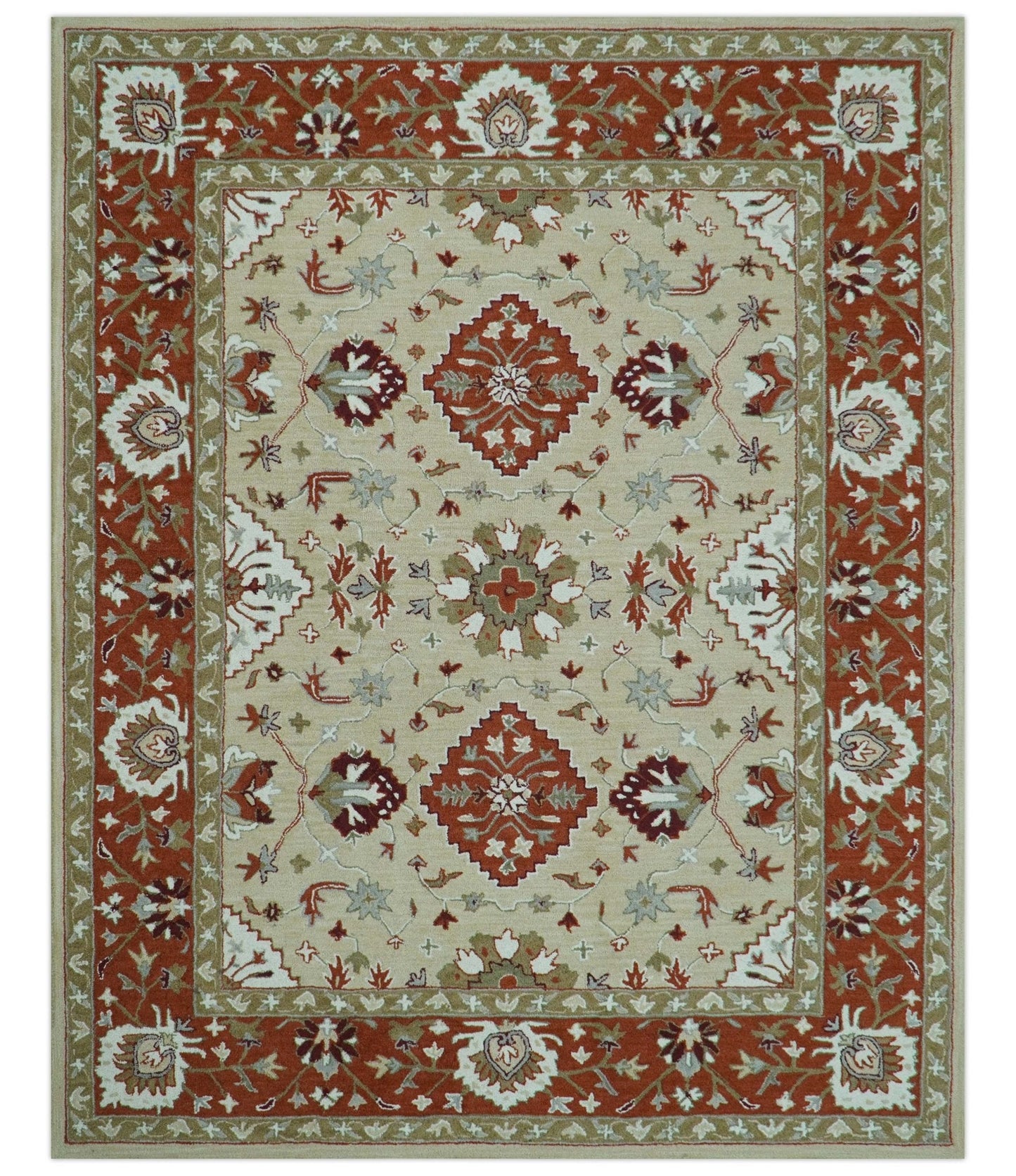 Custom Made Beige And Brown Traditional Oriental Design Hand Tufted Wool Area Rug
